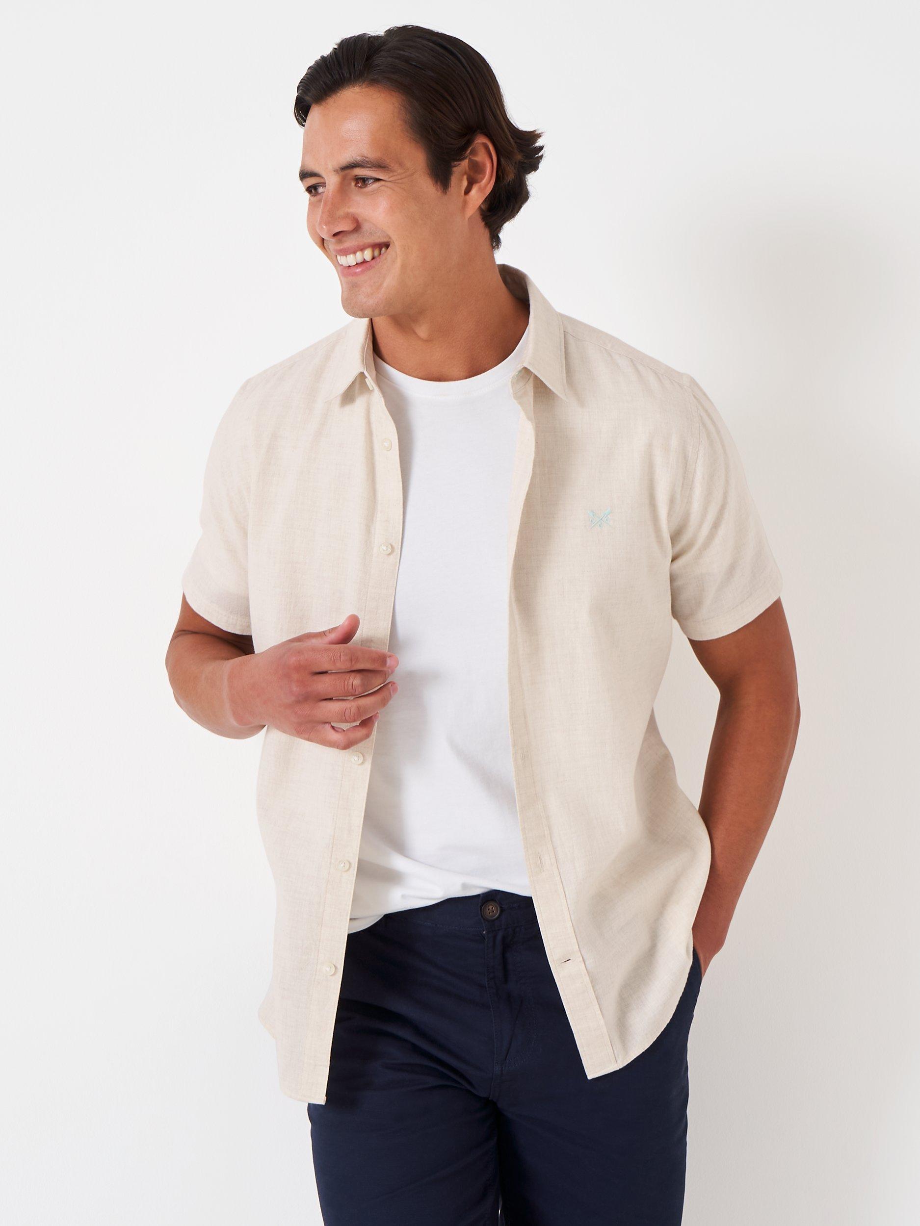 Crew Clothing Linen Short Sleeve Shirt, Oatmeal