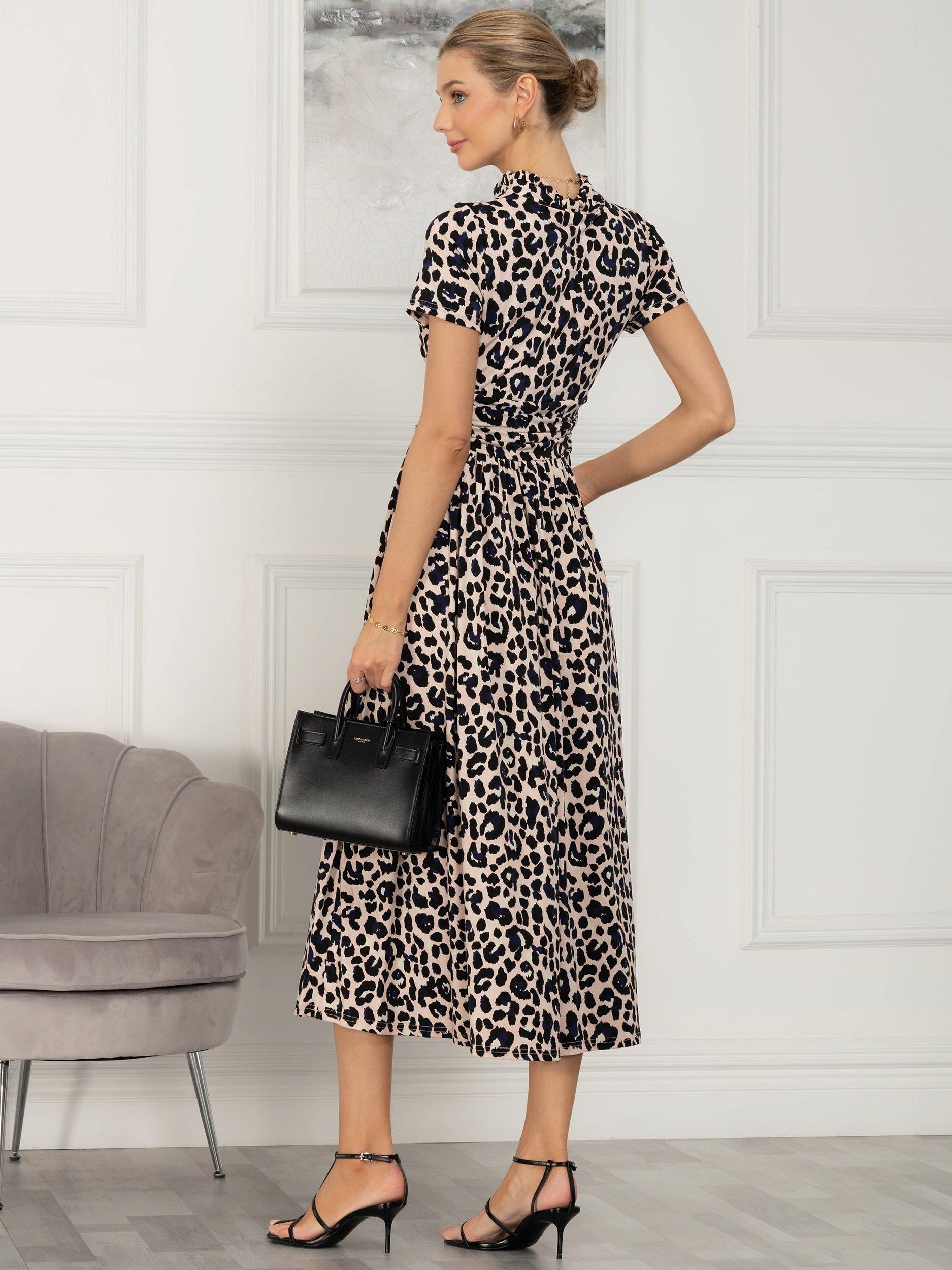 Product image 2 of 7, which shows Jolie Moi Mabrouka Animal Print Midi Dress, Pink/Black, 16