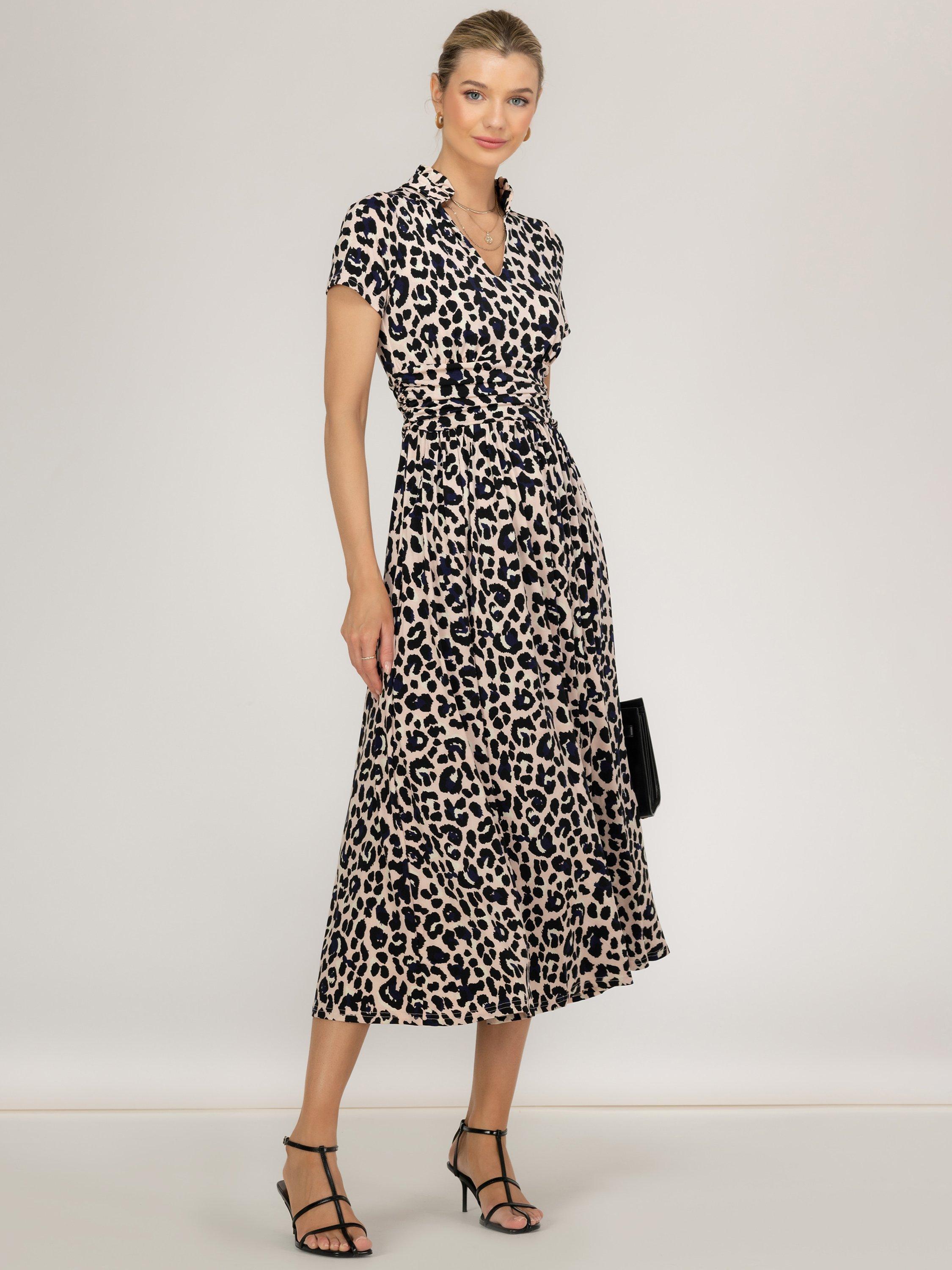 Product image 3 of 7, which shows Jolie Moi Mabrouka Animal Print Midi Dress, Pink/Black, 16