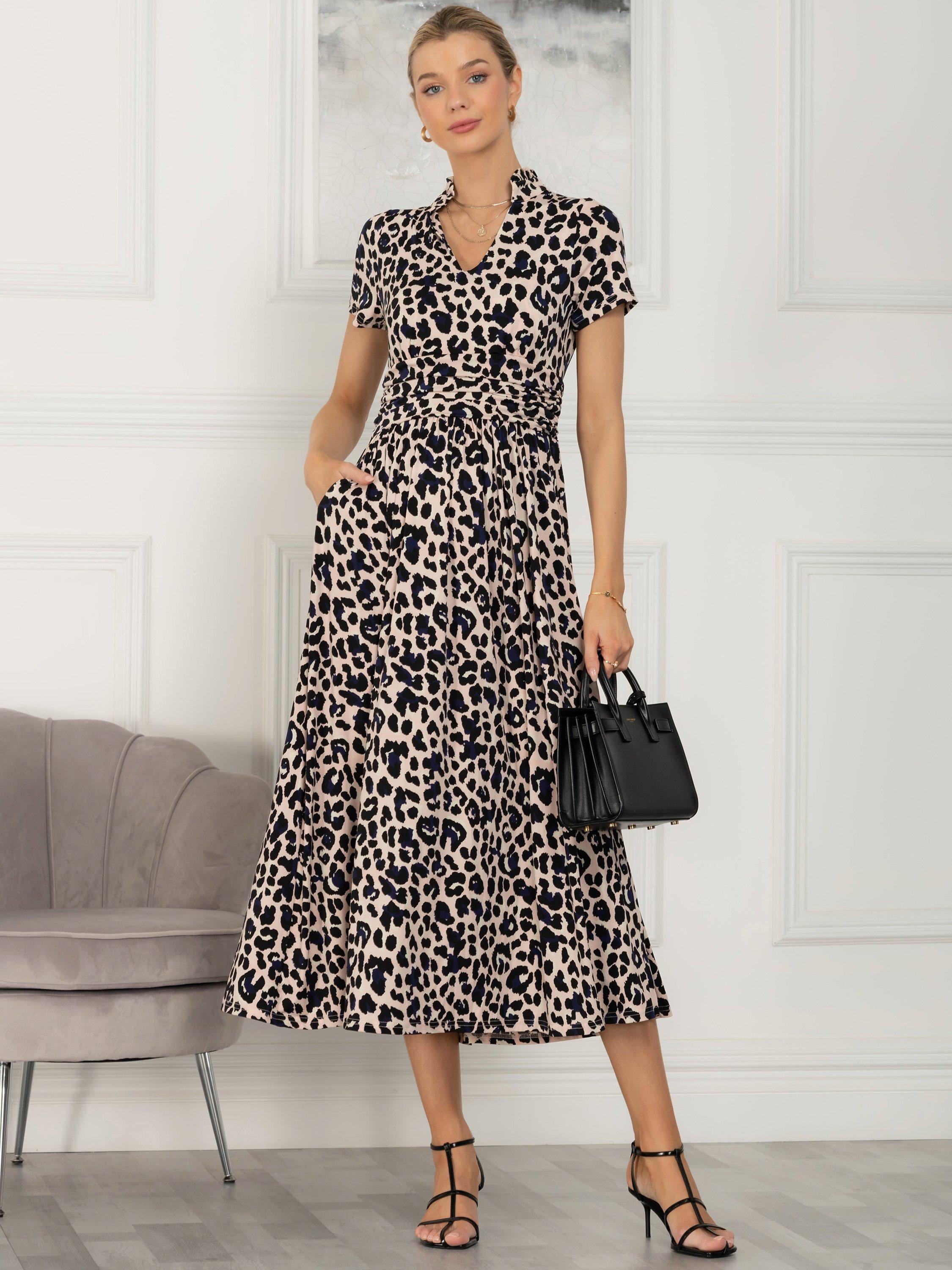 Product image 5 of 7, which shows Jolie Moi Mabrouka Animal Print Midi Dress, Pink/Black, 16