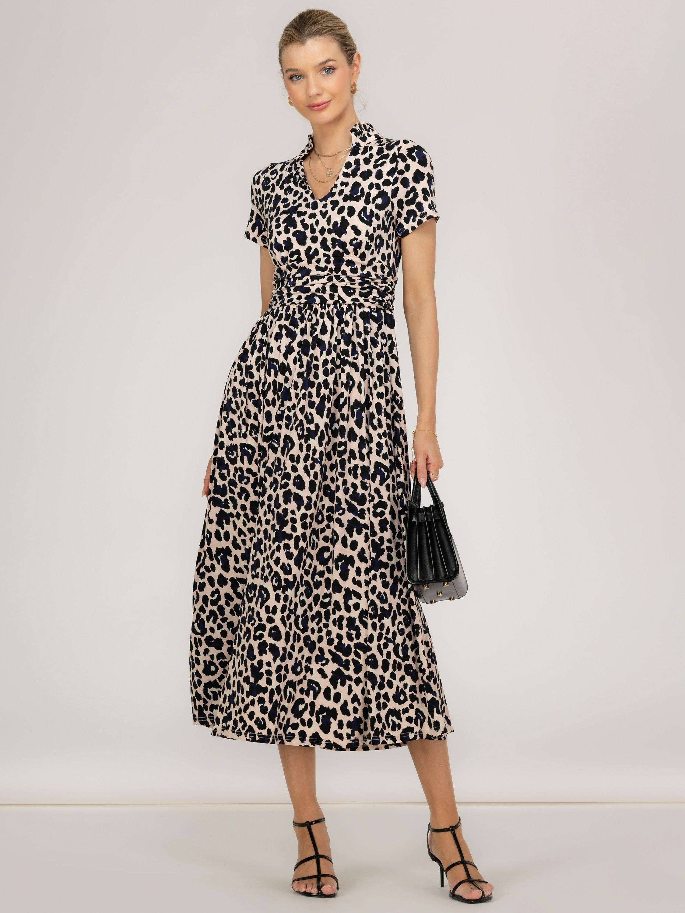 Product image 6 of 7, which shows Jolie Moi Mabrouka Animal Print Midi Dress, Pink/Black, 16
