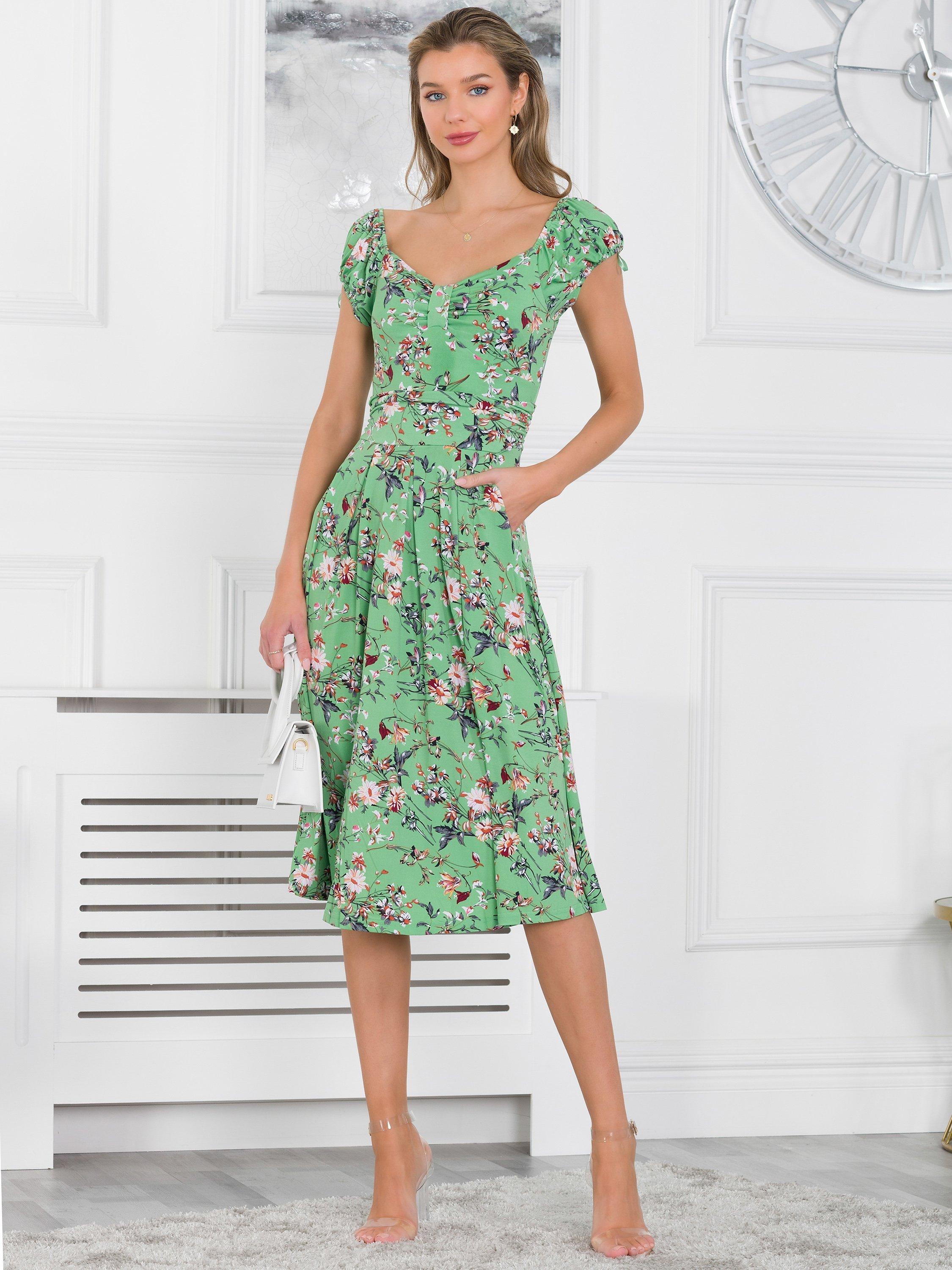 Jolie Moi Regenia Sweetheart Neck Jersey Dress, Green Floral, 18