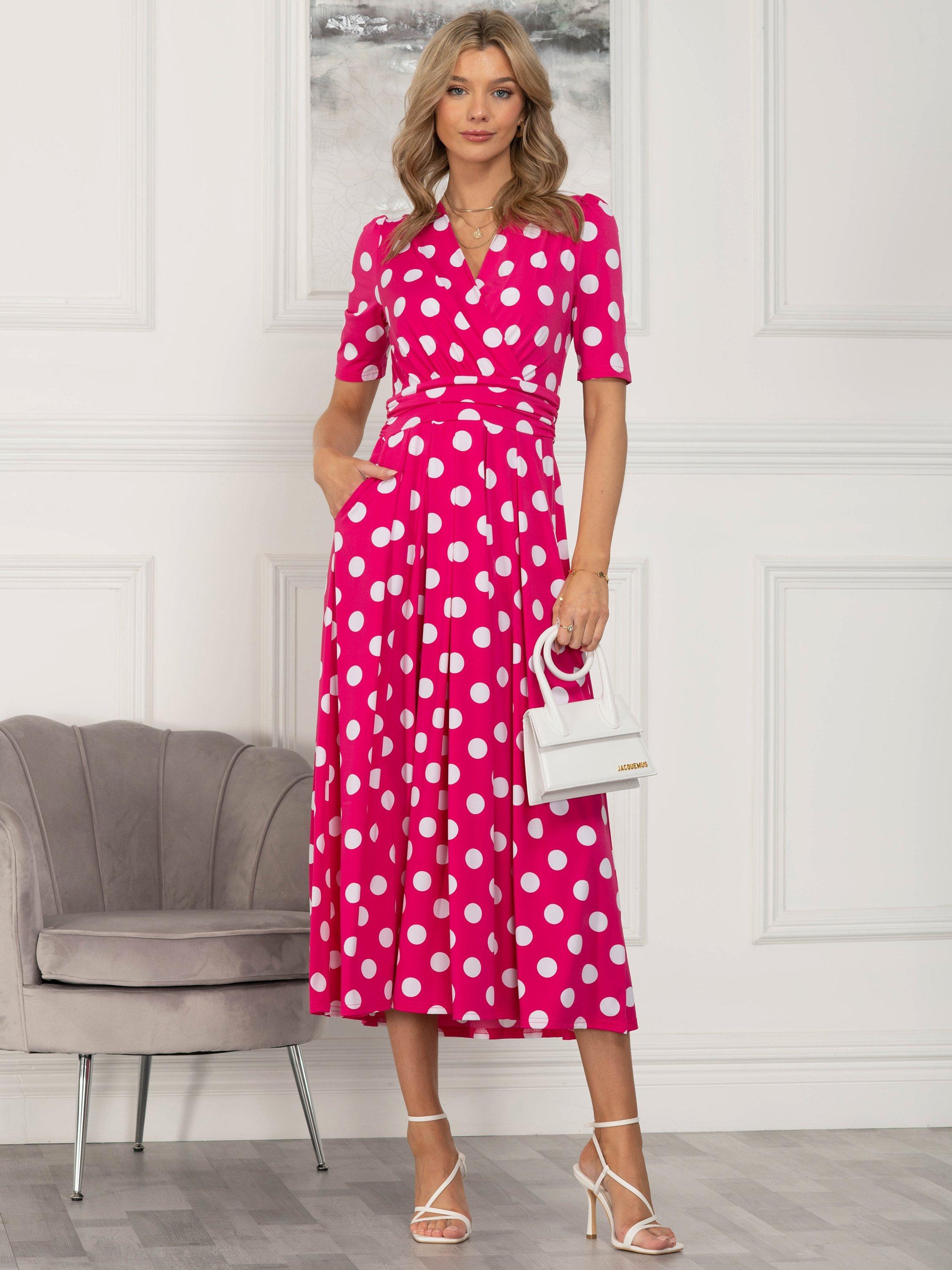Jolie Moi Odelia Polka Dot Wrap Front Maxi Dress, Cerise