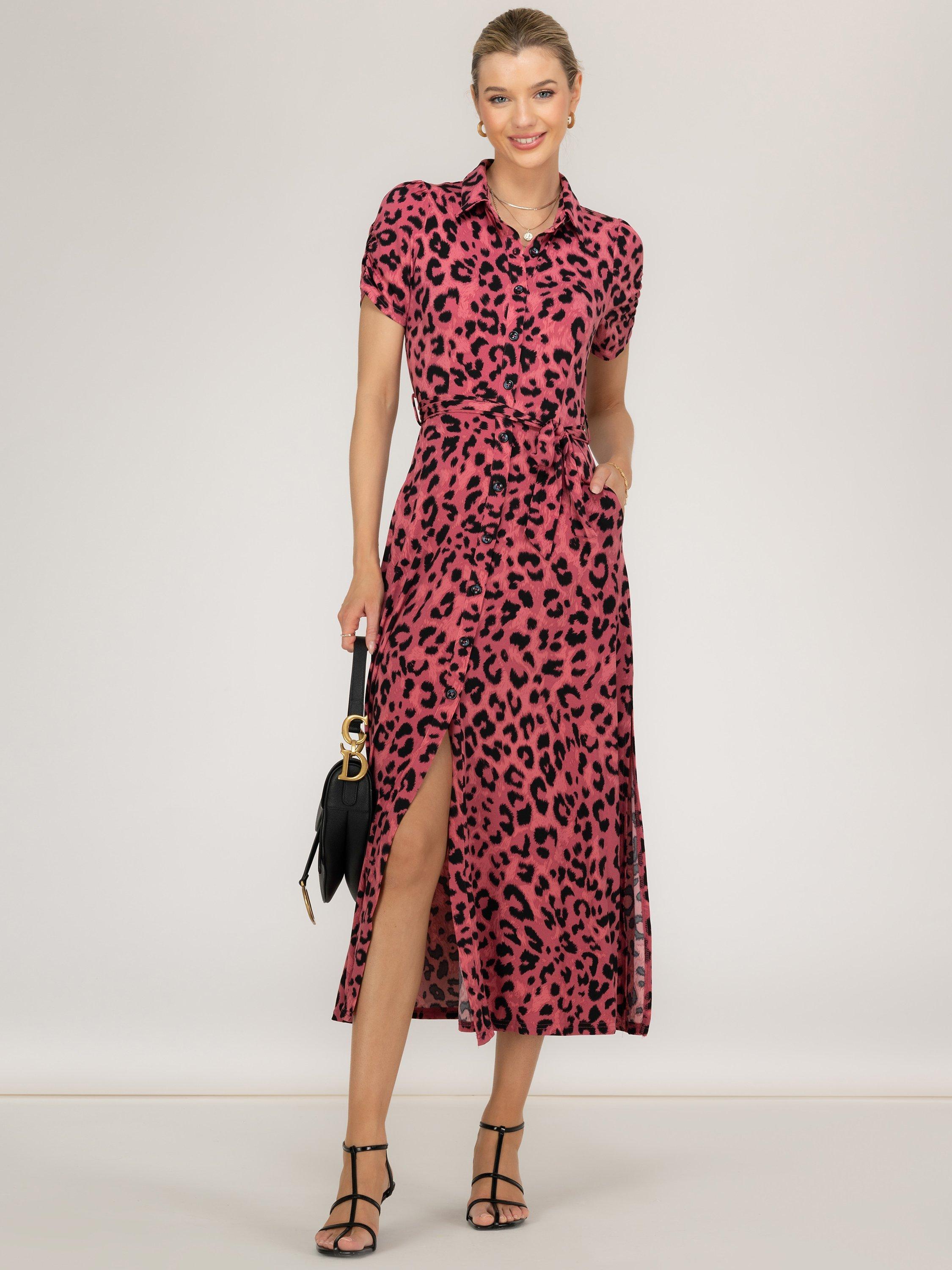 Jolie Moi Jocelyn Animal Print Maxi Shirt Dress, Pink