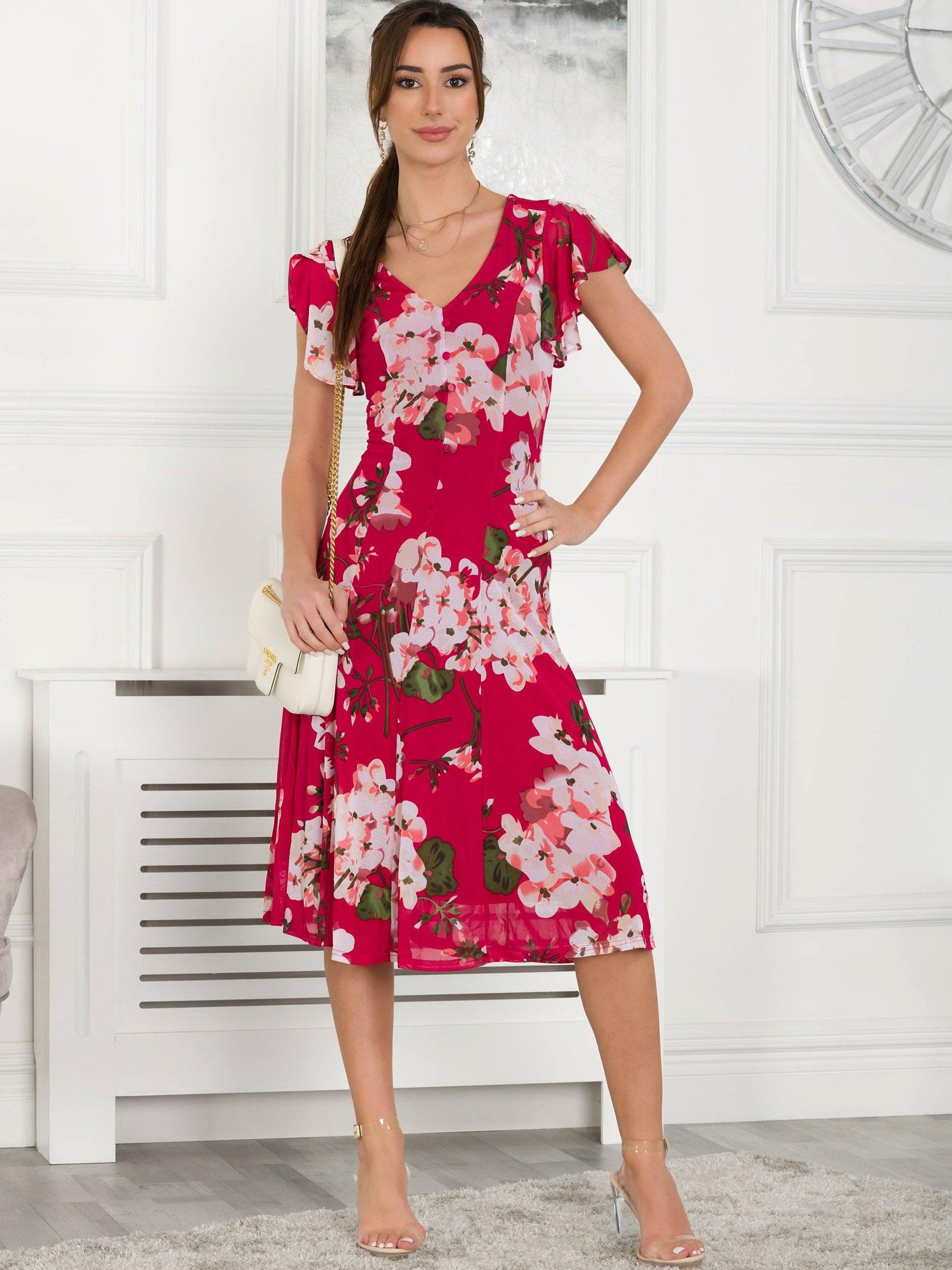 Jolie Moi Acela Floral Print Mesh Dress Plum
