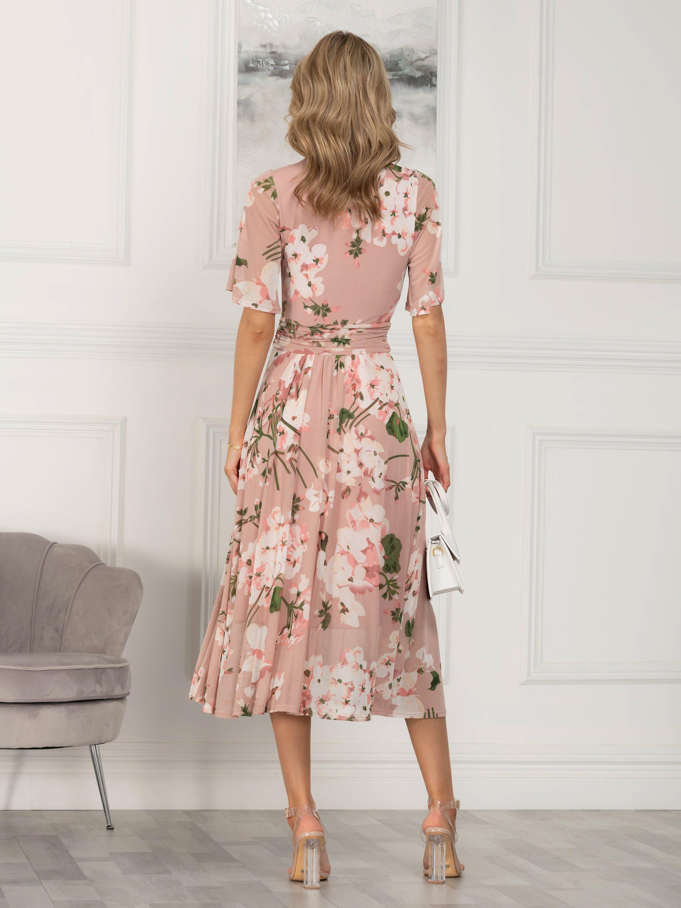 Product image 2 of 7, which shows Jolie Moi Mesh Keyhole Neck Maxi Dress, Dusty Pink, 20