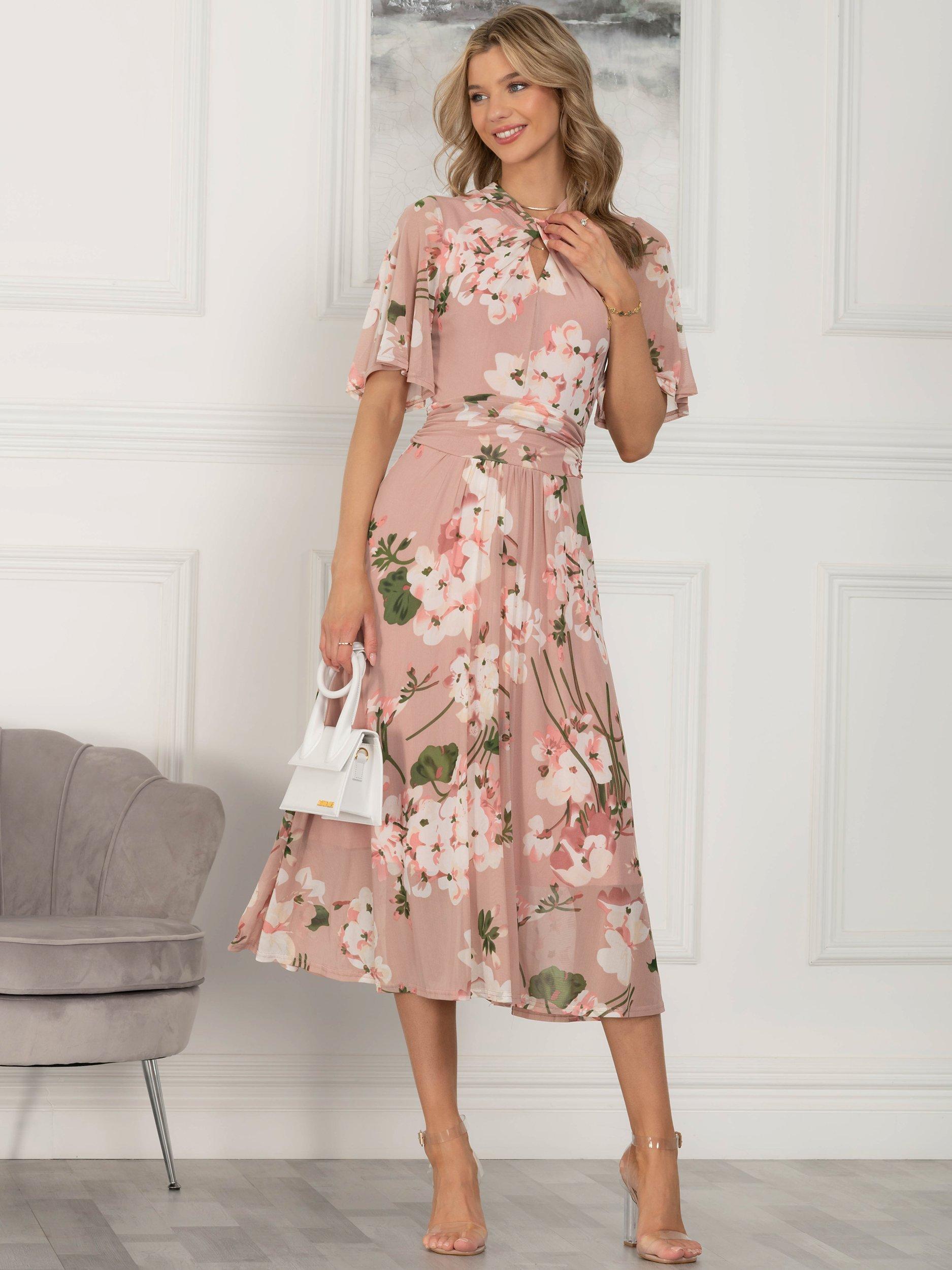Product image 3 of 7, which shows Jolie Moi Mesh Keyhole Neck Maxi Dress, Dusty Pink, 20