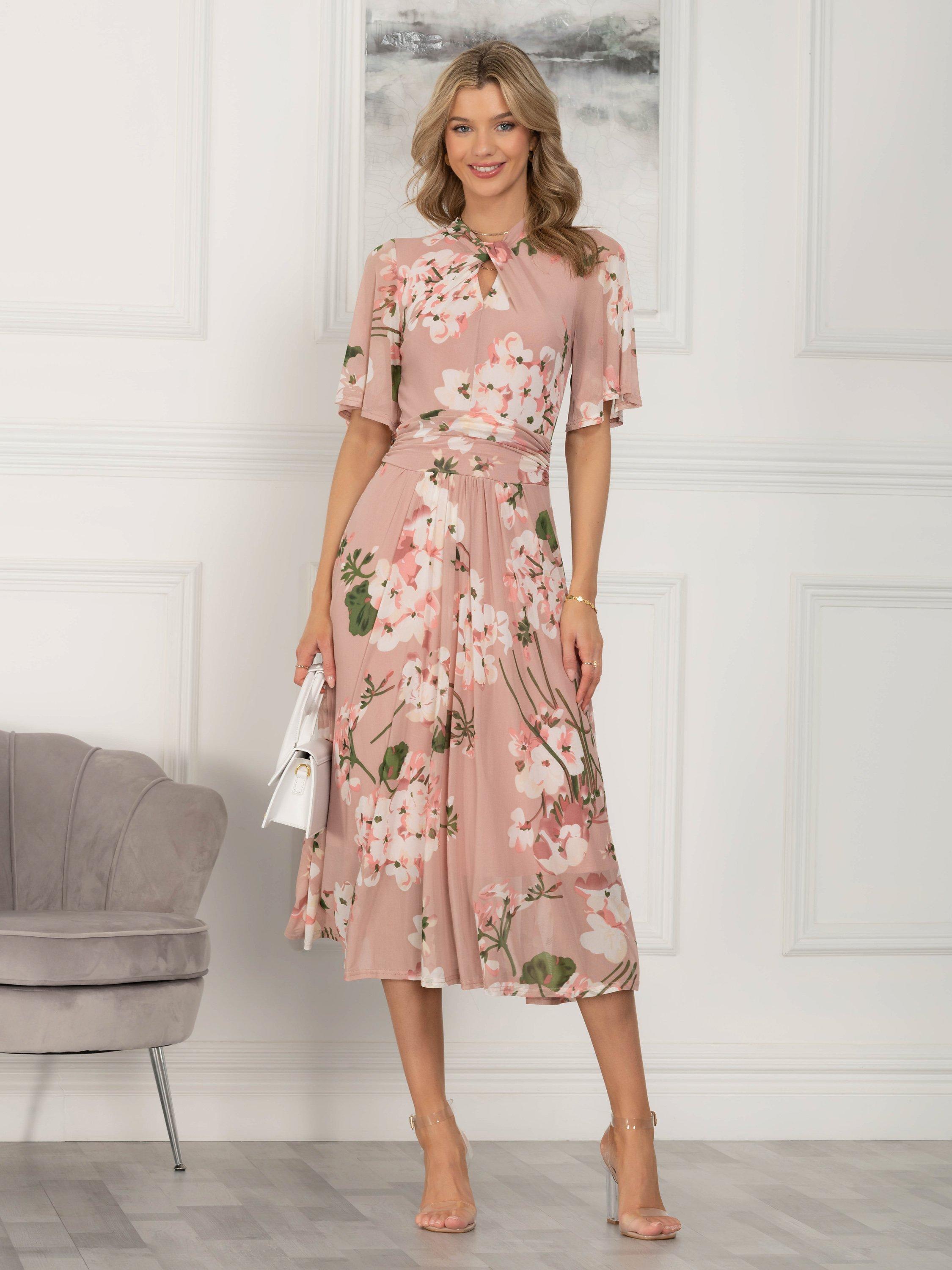 Product image 5 of 7, which shows Jolie Moi Mesh Keyhole Neck Maxi Dress, Dusty Pink, 20