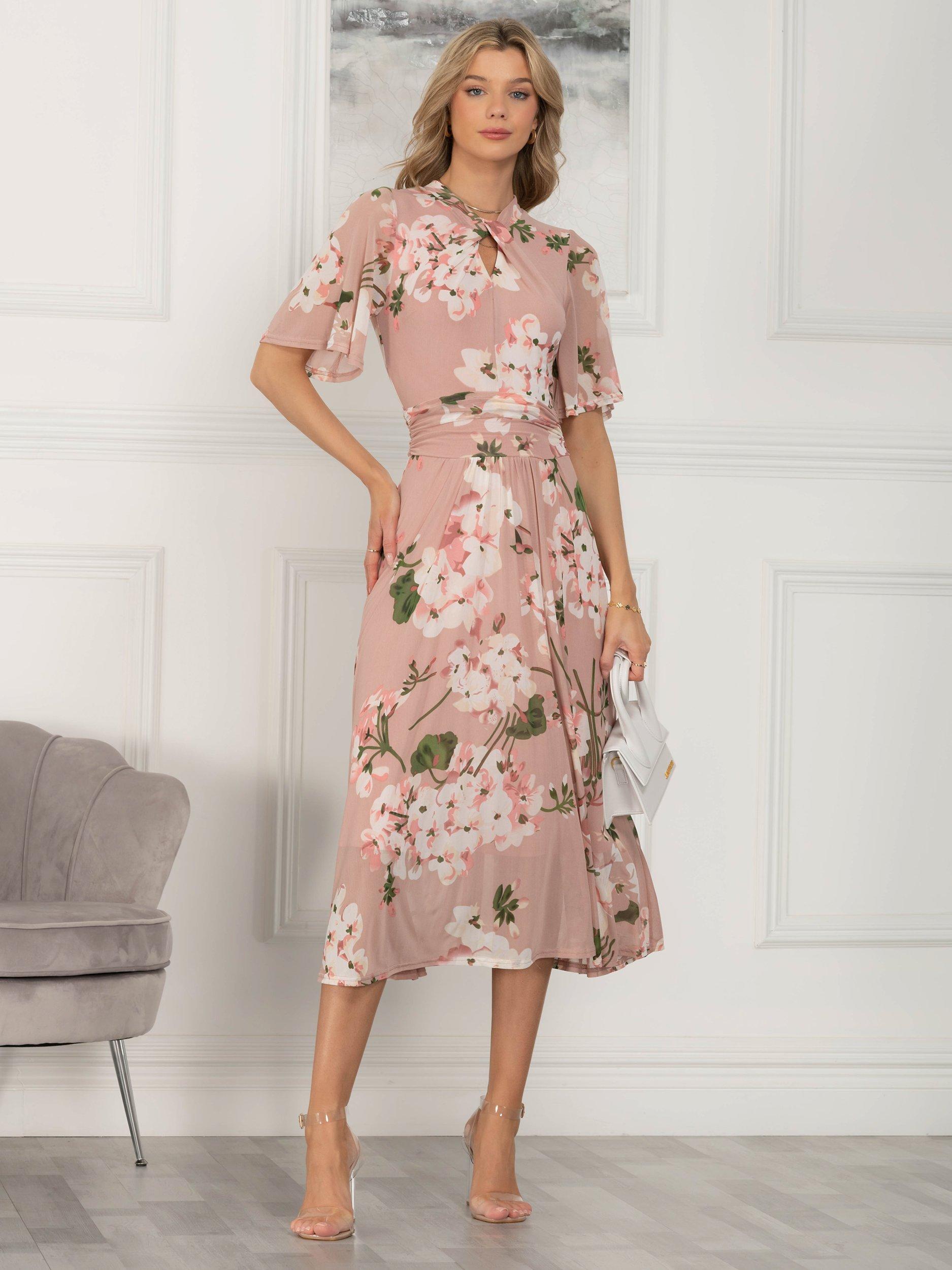 Product image 6 of 7, which shows Jolie Moi Mesh Keyhole Neck Maxi Dress, Dusty Pink, 20