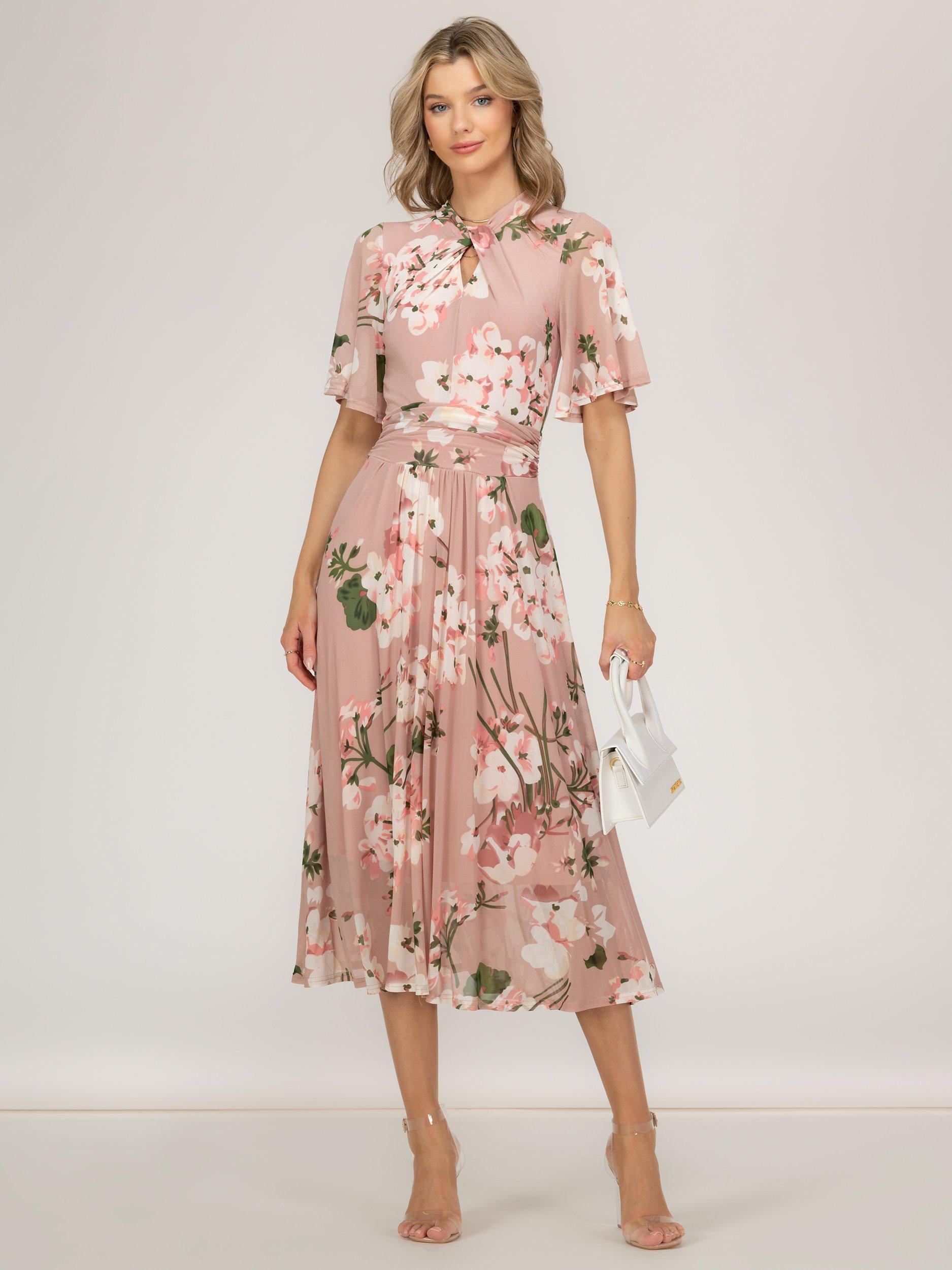 Product image 7 of 7, which shows Jolie Moi Mesh Keyhole Neck Maxi Dress, Dusty Pink, 20