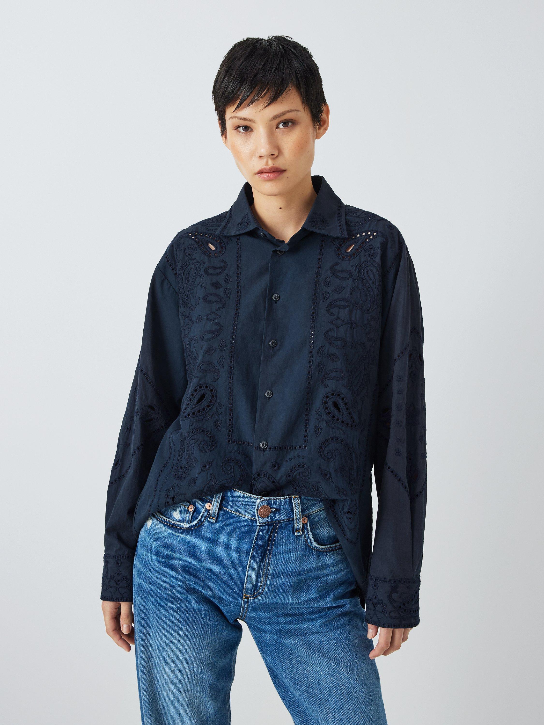 rag & bone Vivian Paisley Embroidery Shirt, Navy