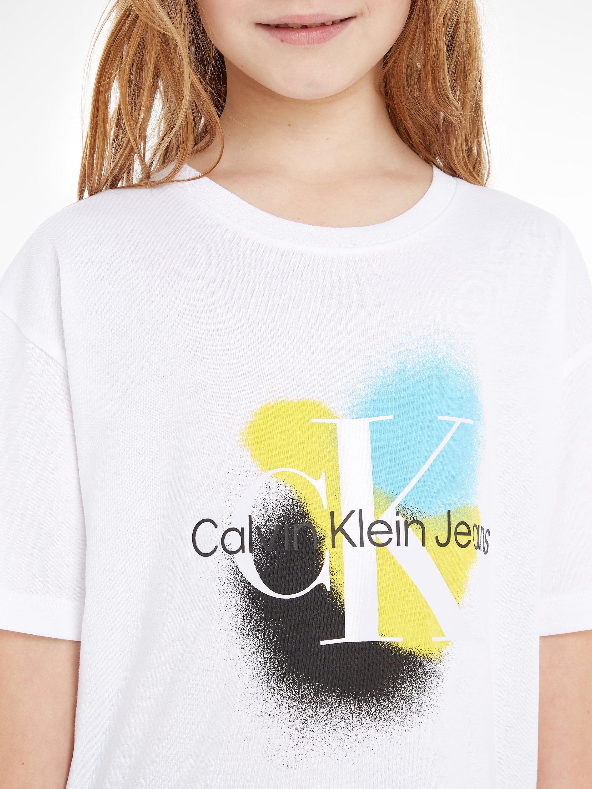 Calvin Klein Kids' Spray Print Cotton T-Shirt, Bright White