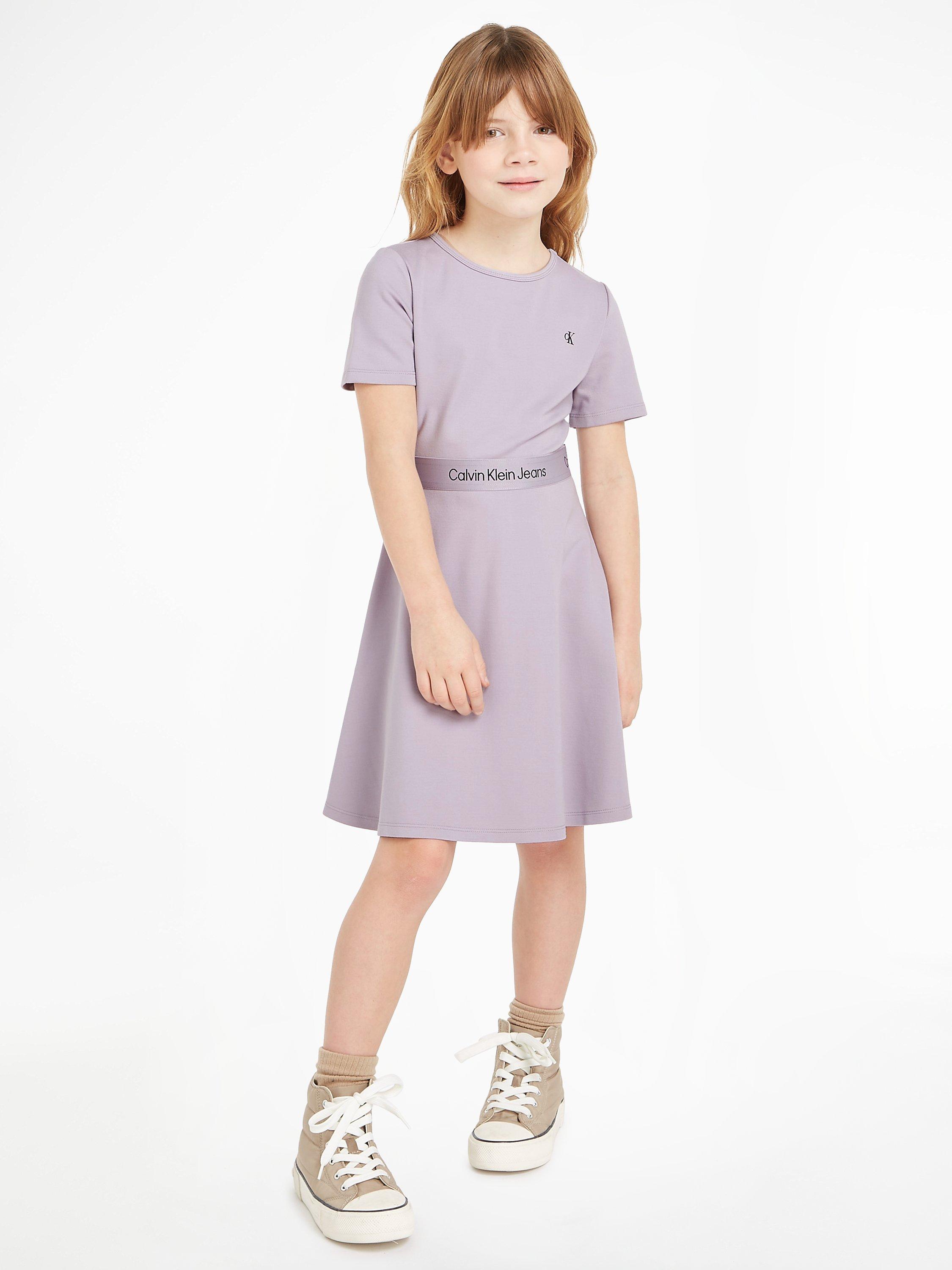 Calvin Klein Kids' Punto Tape Logo Dress, Lavender Aura
