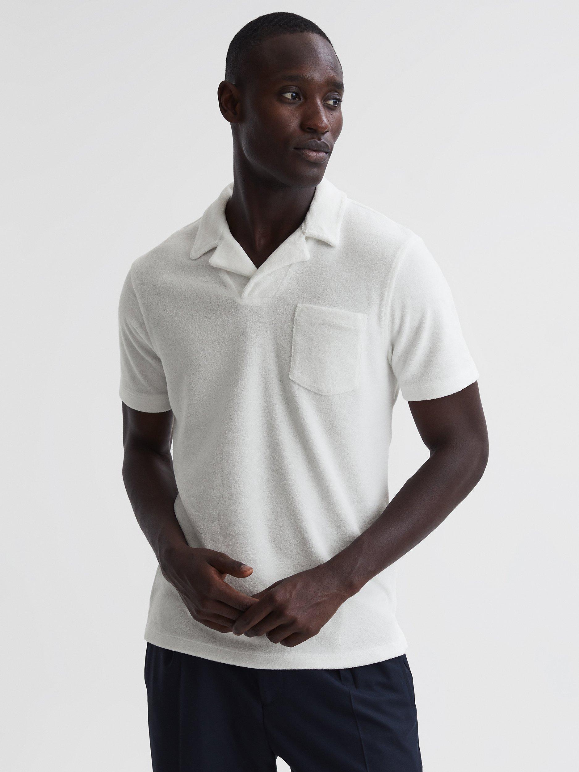 Reiss Caicos Open Collar Polo Shirt, White