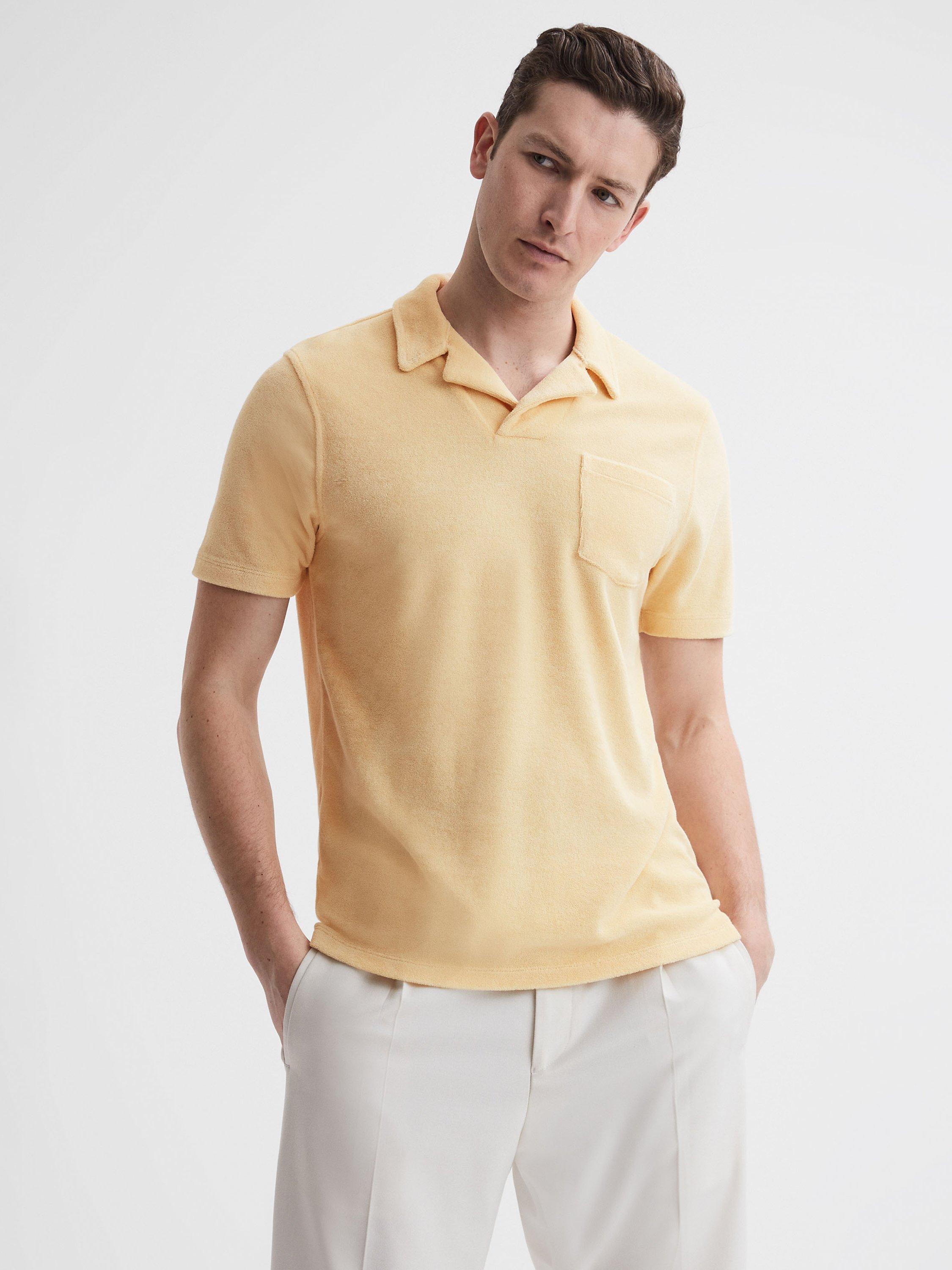 Reiss Caicos Open Collar Polo Shirt, Lemon