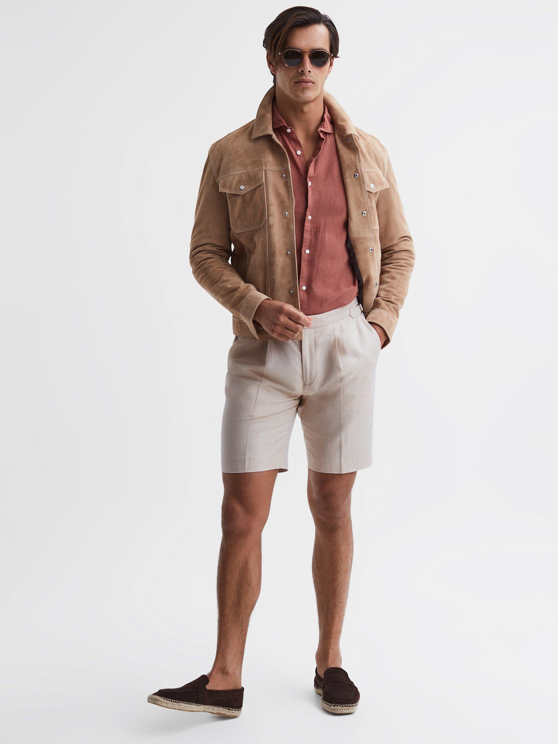 Reiss Path Cotton Linen Blend Chino Shorts, Stone
