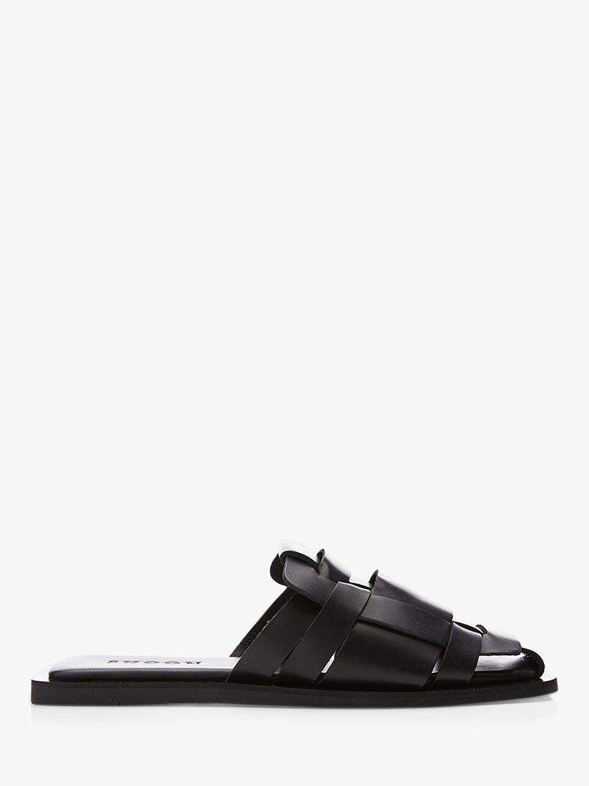 Moda in Pelle Akari Leather Woven Flat Mules, Black