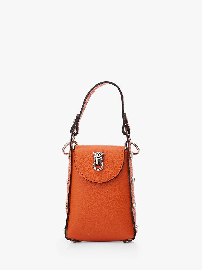 Moda in Pelle Joie Leather Convertible Cross Body Phone Bag, Orange, One Size
