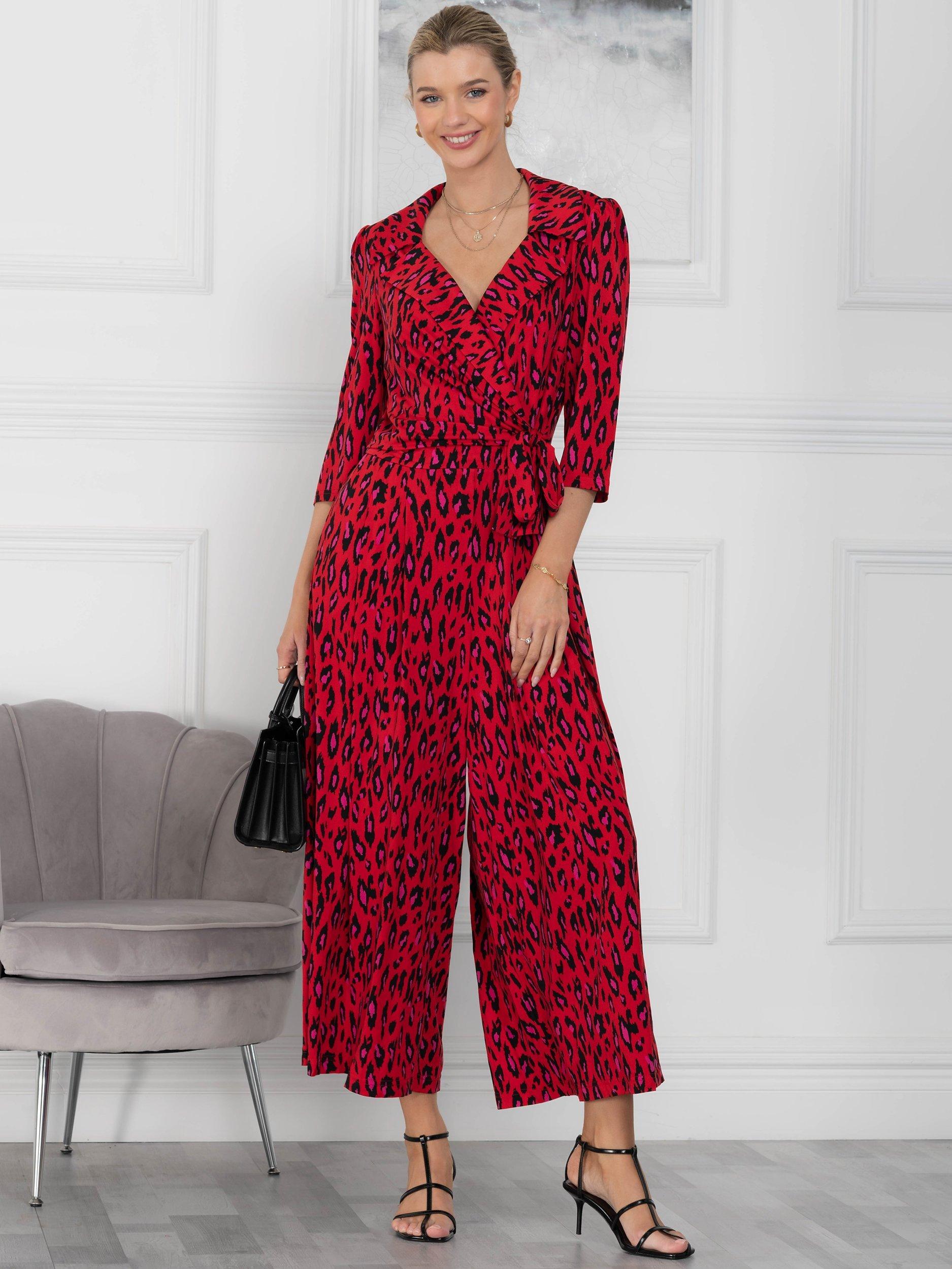 Jolie Moi Melissa Animal Print Jumpsuit, Red/Black
