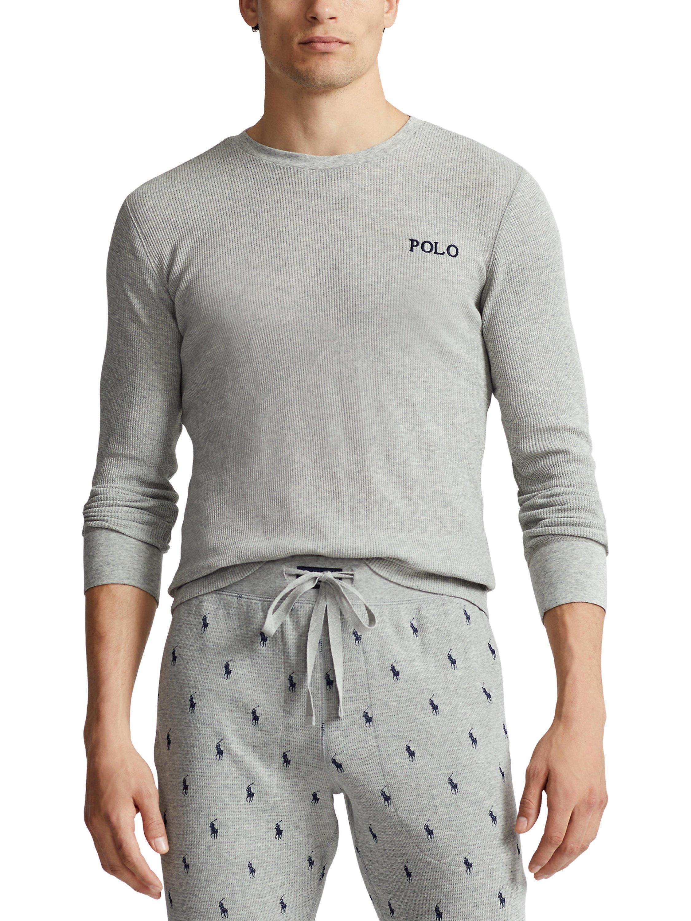 Polo Ralph Lauren Waffle Long Sleeve Lounge Top, Cruise Navy, Andover Heather