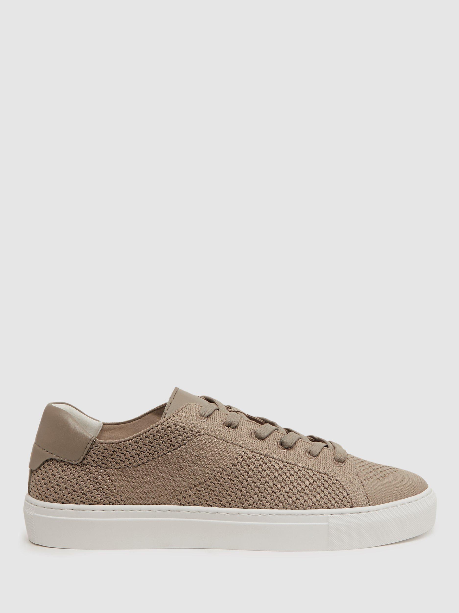 Reiss Finley Knit Low Top Trainers, Taupe