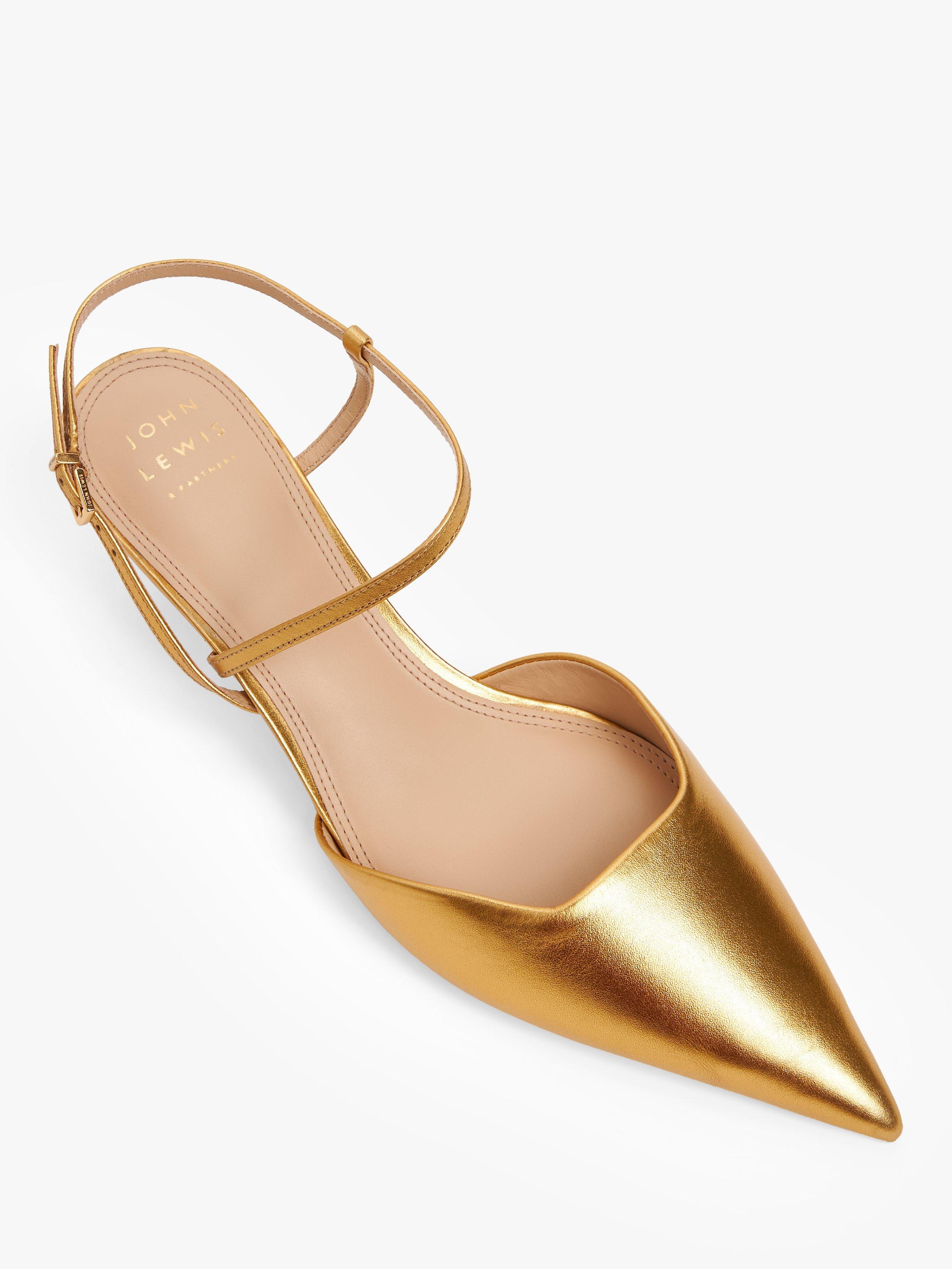 John Lewis Chi Chi Leather Asymmetric Strap Open Court Shoes Gold