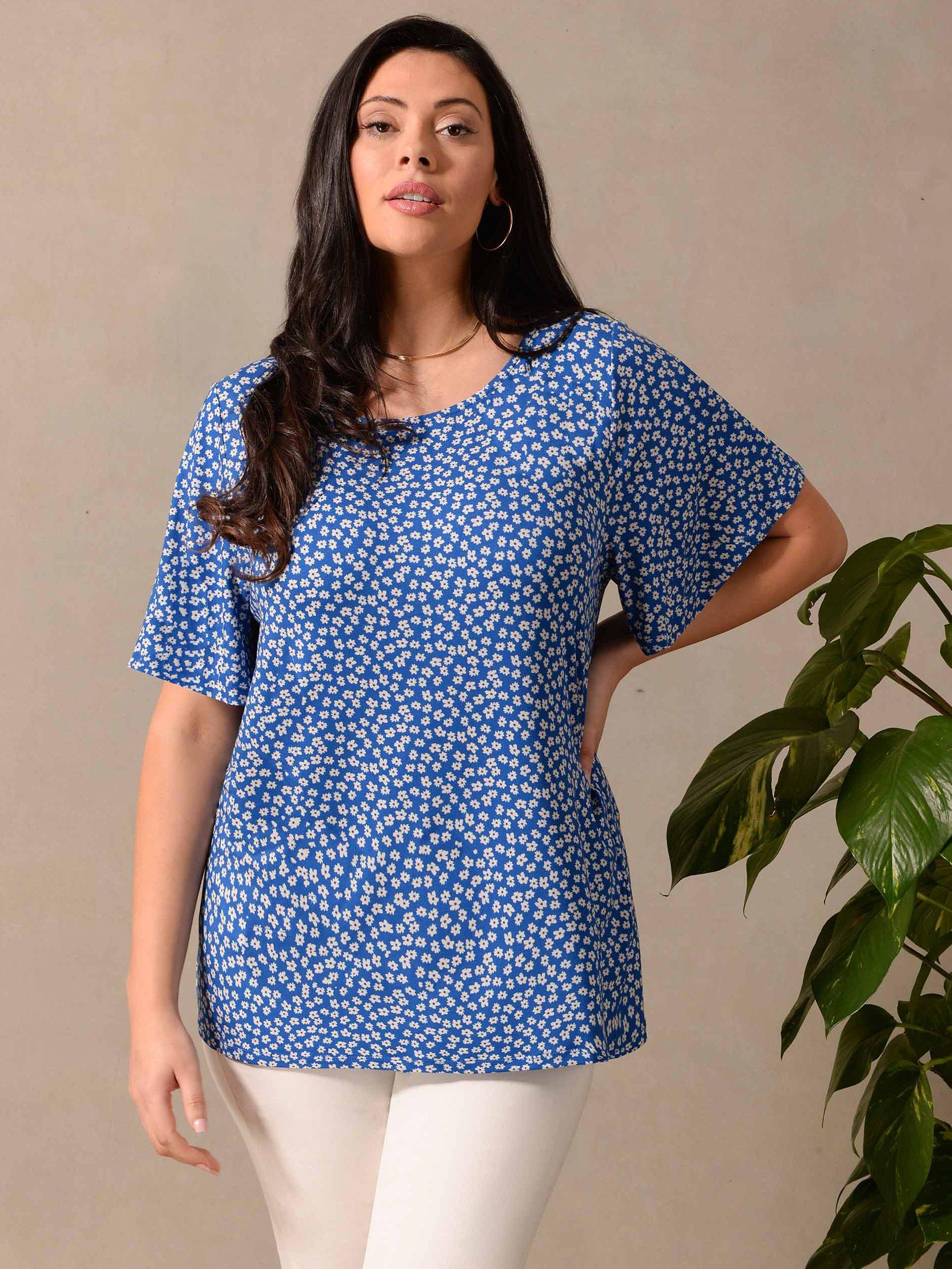 Live Unlimited Curve Blue Ditsy Jersey Top, Blue/Multi