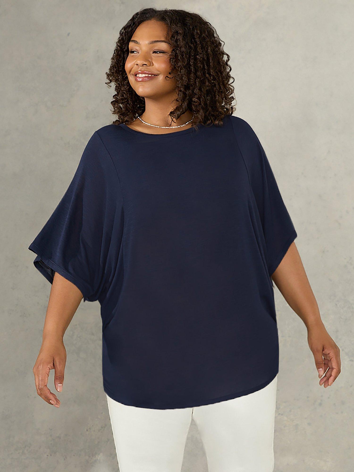 Live Unlimited Curve Viscose Slub Kimono Top, Blue