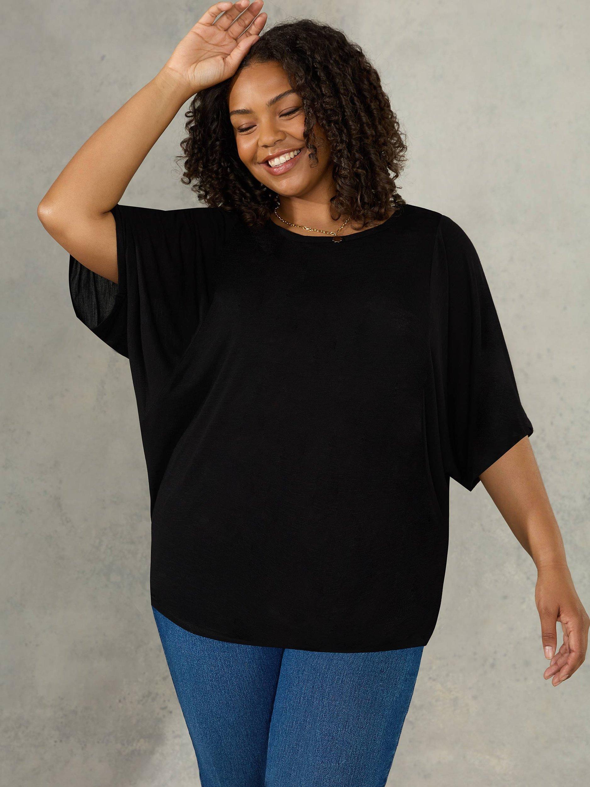 Live Unlimited Curve Viscose Slub Kimono Top, Black