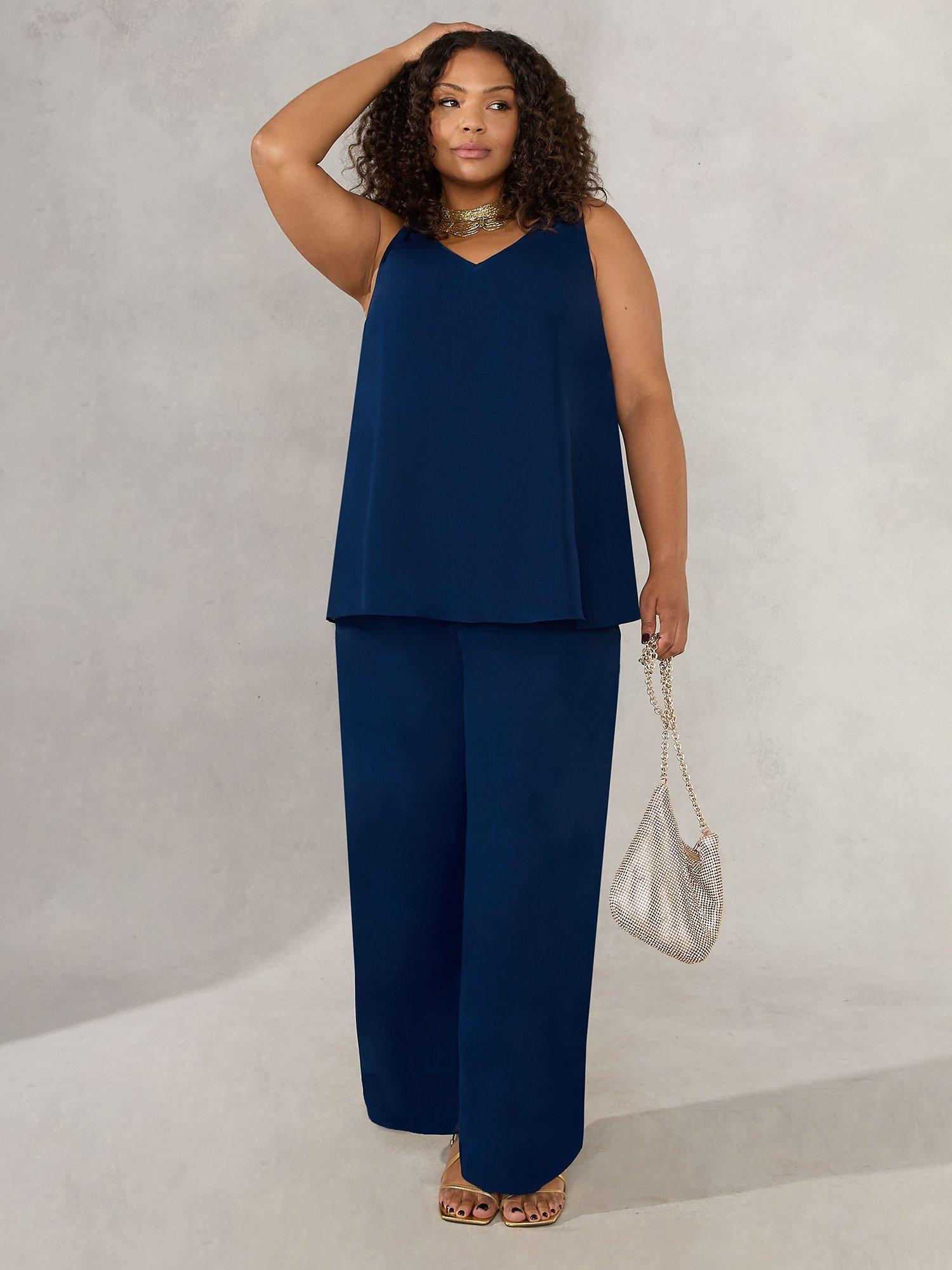 Live Unlimited Curve Navy Chiffon Lined Trouser, Blue