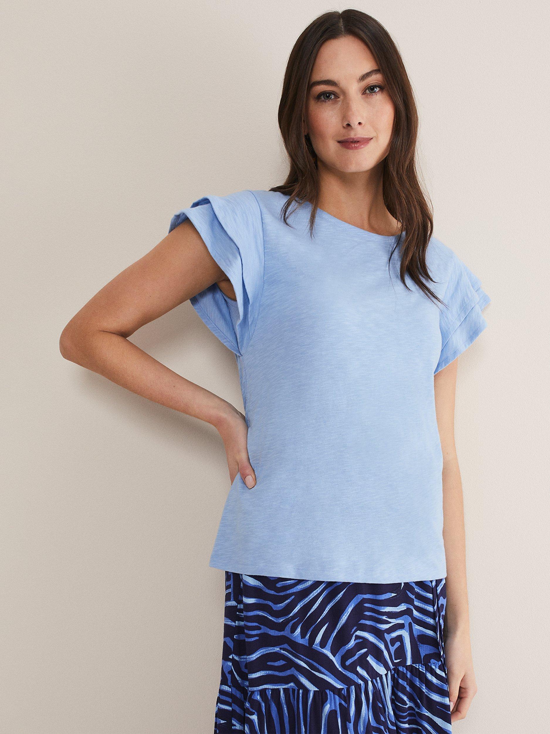 Phase Eight Rosolitta Frill Sleeve Top, Pale Blue