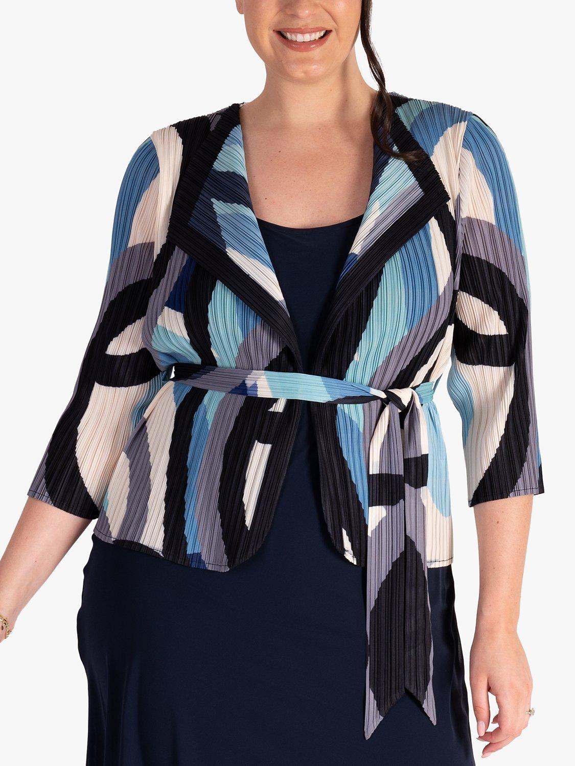 chesca Tokyo Geometric Print Belted Jacket, Blue/Multi