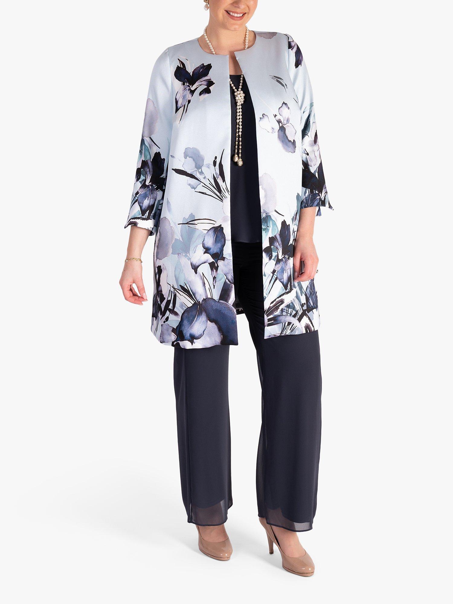 Product image 3 of 9, which shows chesca Floral Satin Twill Coat, Pale Aqua/Multi, 12-14
