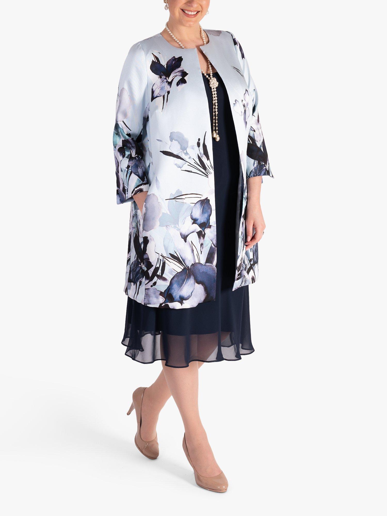 Product image 4 of 9, which shows chesca Floral Satin Twill Coat, Pale Aqua/Multi, 12-14