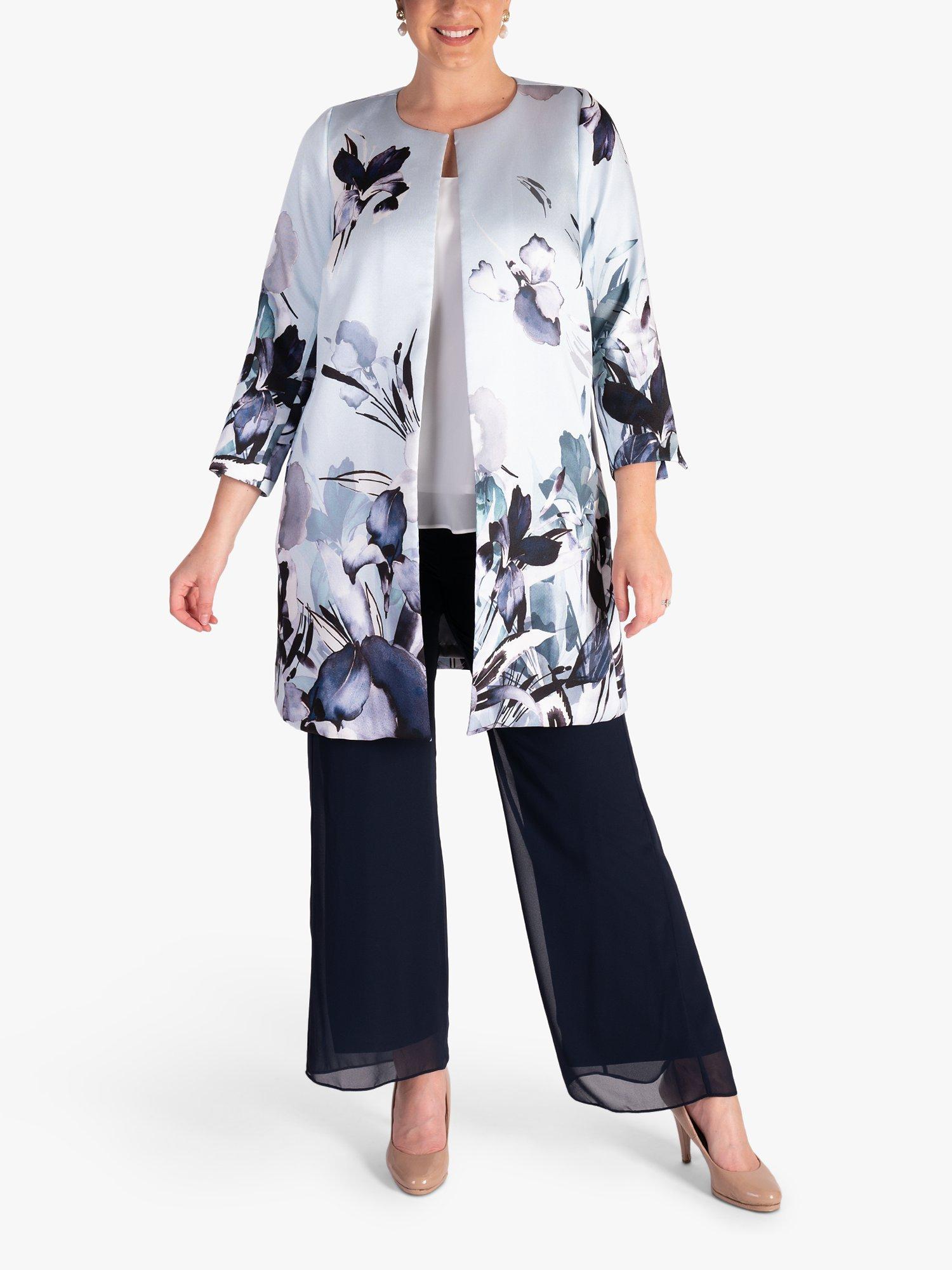 Product image 5 of 9, which shows chesca Floral Satin Twill Coat, Pale Aqua/Multi, 12-14