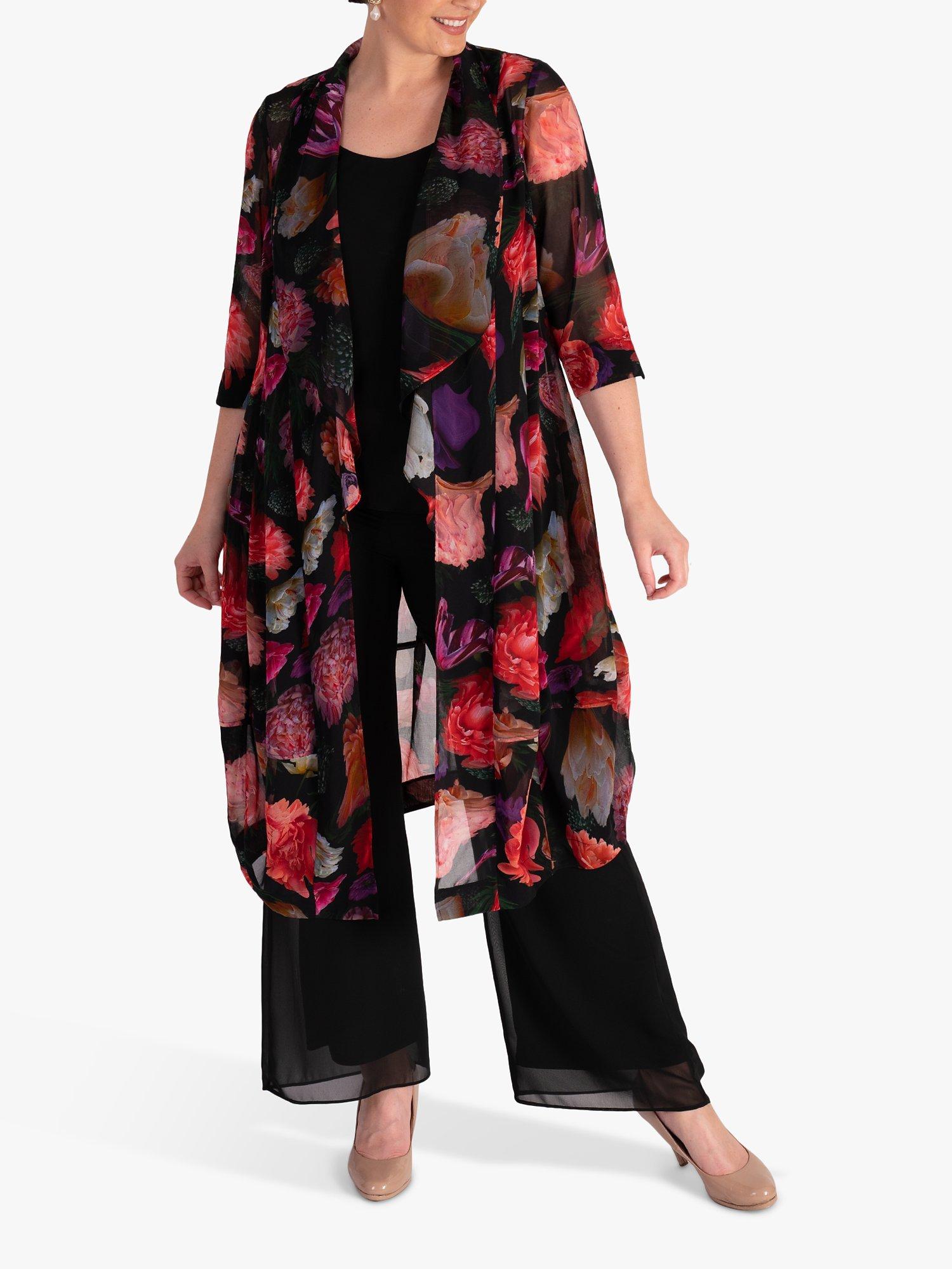 chesca Rose Print Chiffon Kimono Black Multi