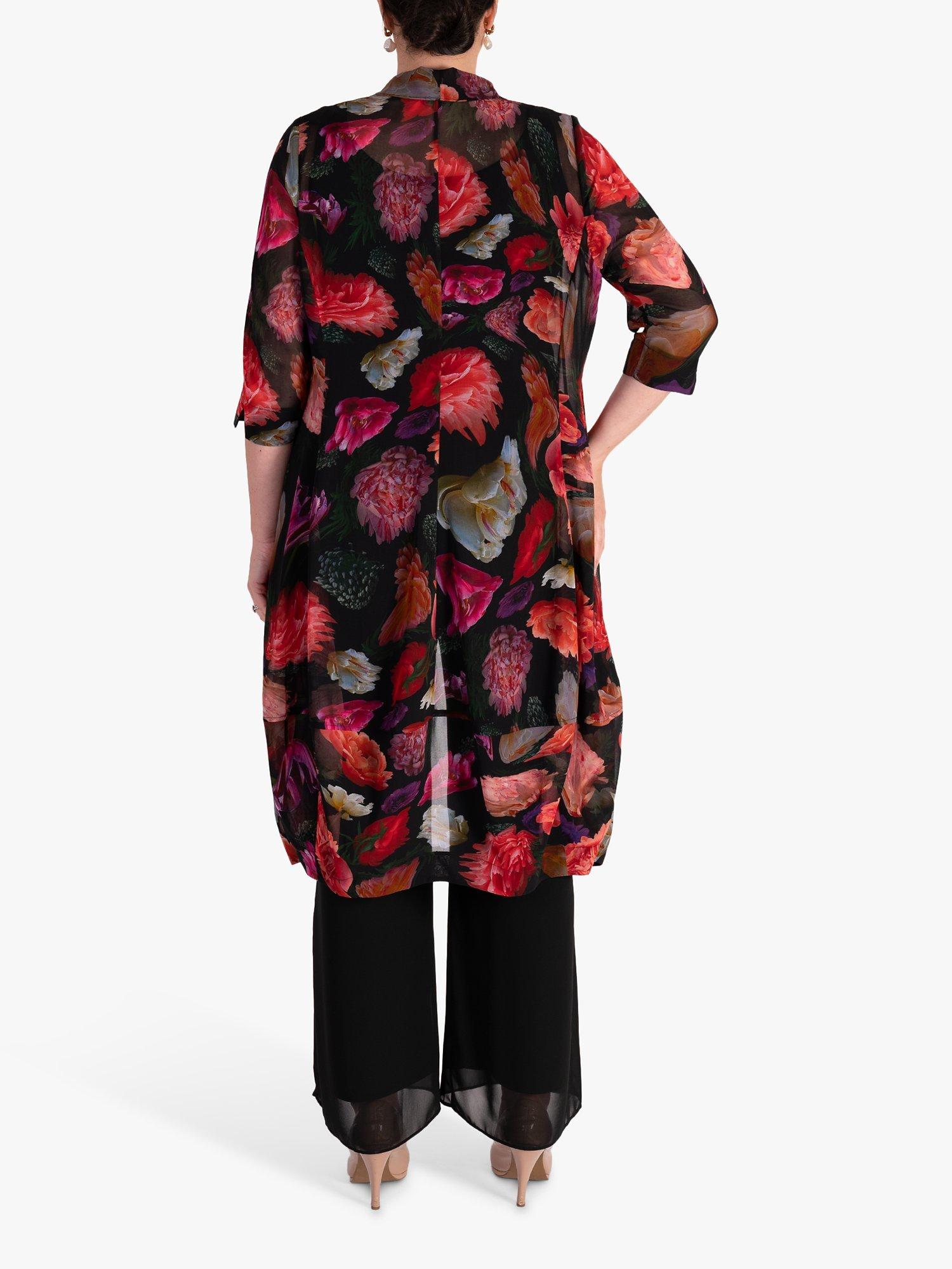 Product image 2 of 7, which shows chesca Rose Print Chiffon Kimono, Black/Multi, 12-14