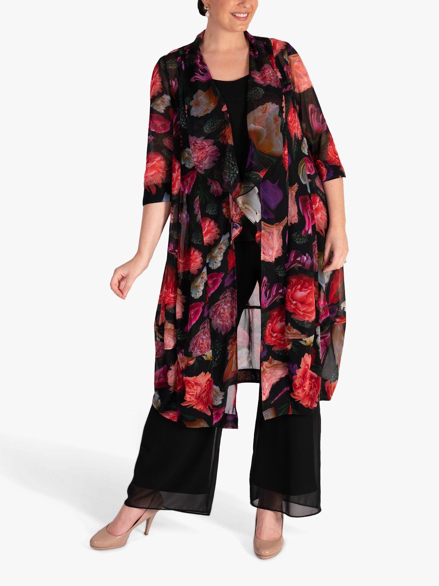 Product image 4 of 7, which shows chesca Rose Print Chiffon Kimono, Black/Multi, 12-14