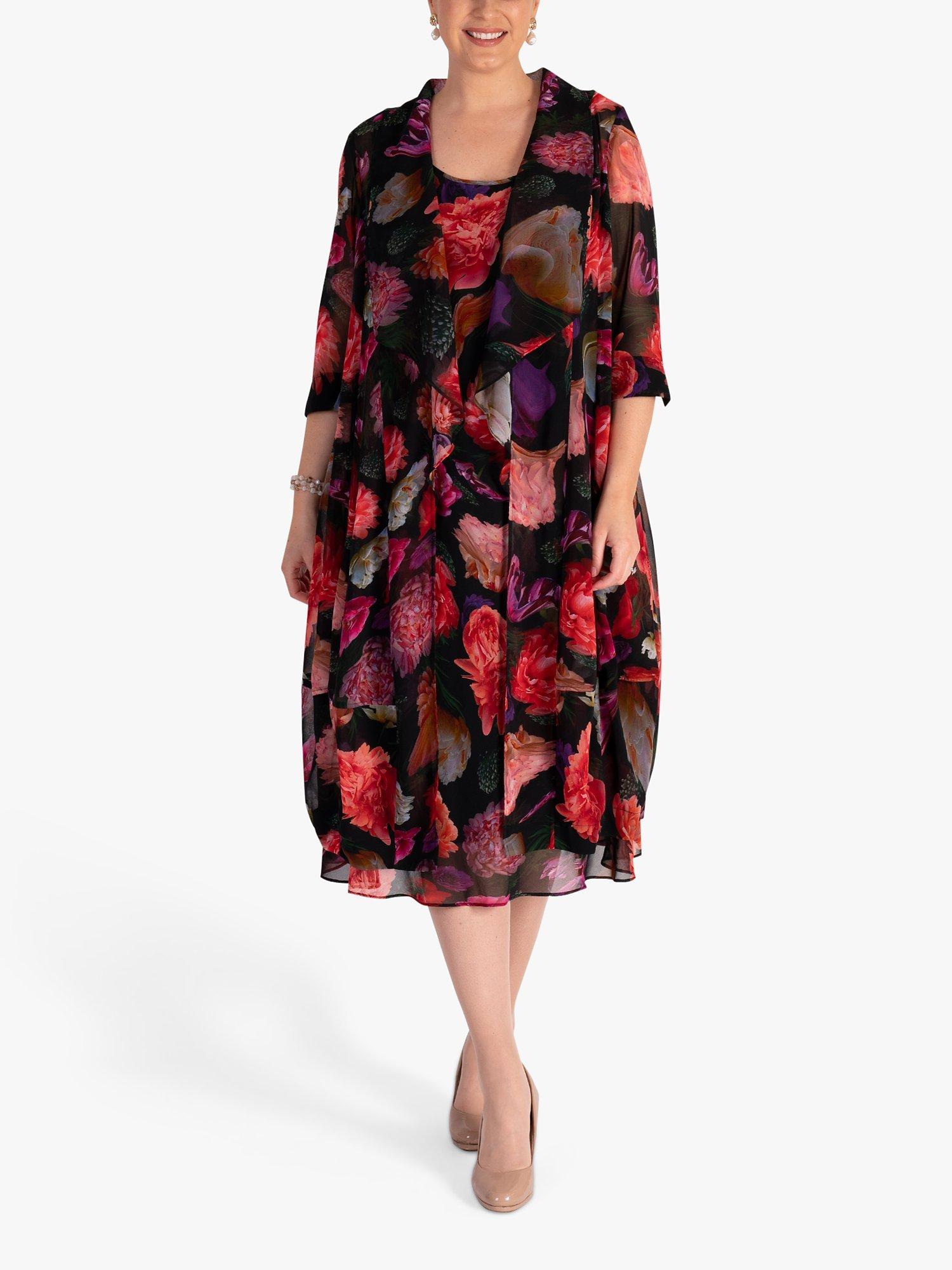 Product image 5 of 7, which shows chesca Rose Print Chiffon Kimono, Black/Multi, 12-14