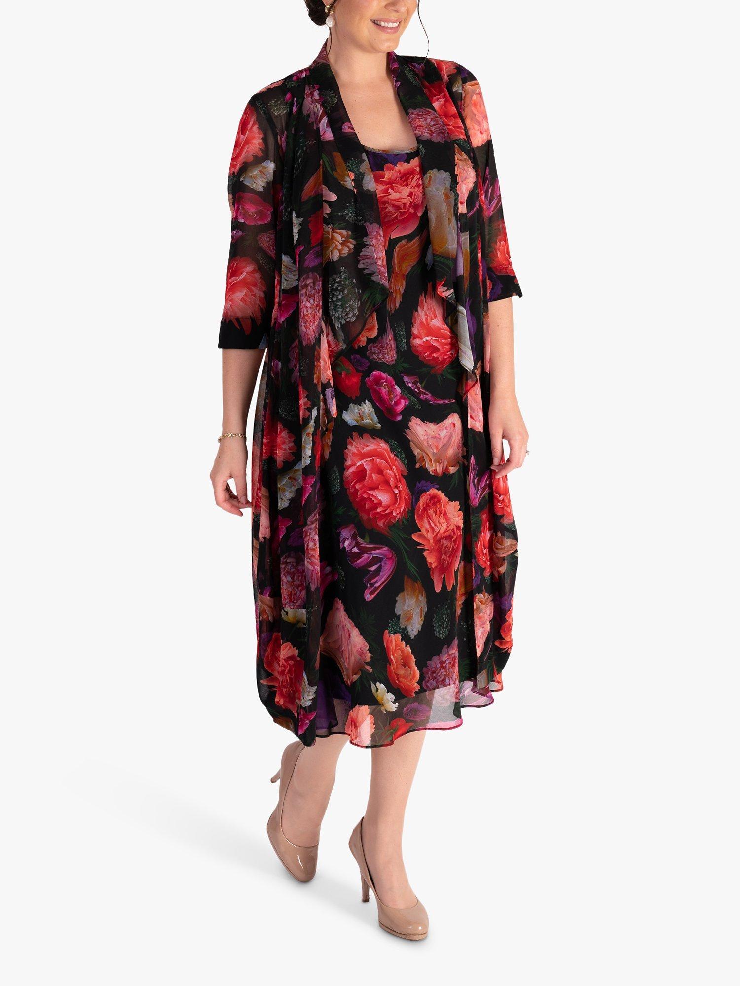 Product image 6 of 7, which shows chesca Rose Print Chiffon Kimono, Black/Multi, 12-14