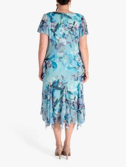chesca Hummingbird V-Neck Mesh Dress, Aqua/Multi - view 2, Aqua/Multi