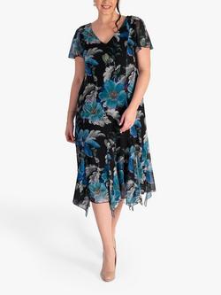 chesca Aurora V-Neck Mesh Dress, Black/Multi, Black/Multi