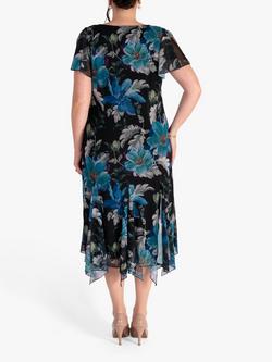 chesca Aurora V-Neck Mesh Dress, Black/Multi - view 2, Black/Multi