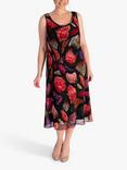 chesca Rose Print Midi Chiffon Dress, Black/Multi