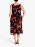 chesca Rose Print Midi Chiffon Dress, Black/Multi