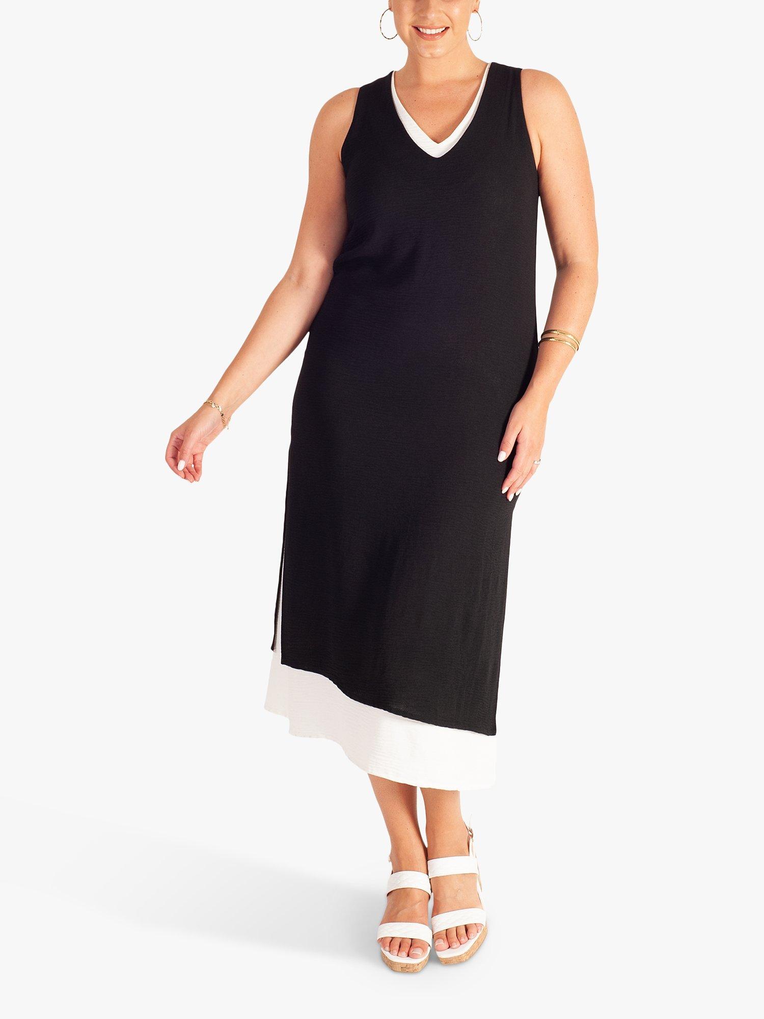Product image 1 of 5, which shows chesca Double Layer Sleeveless Midi Dress, Black/White, 18-20