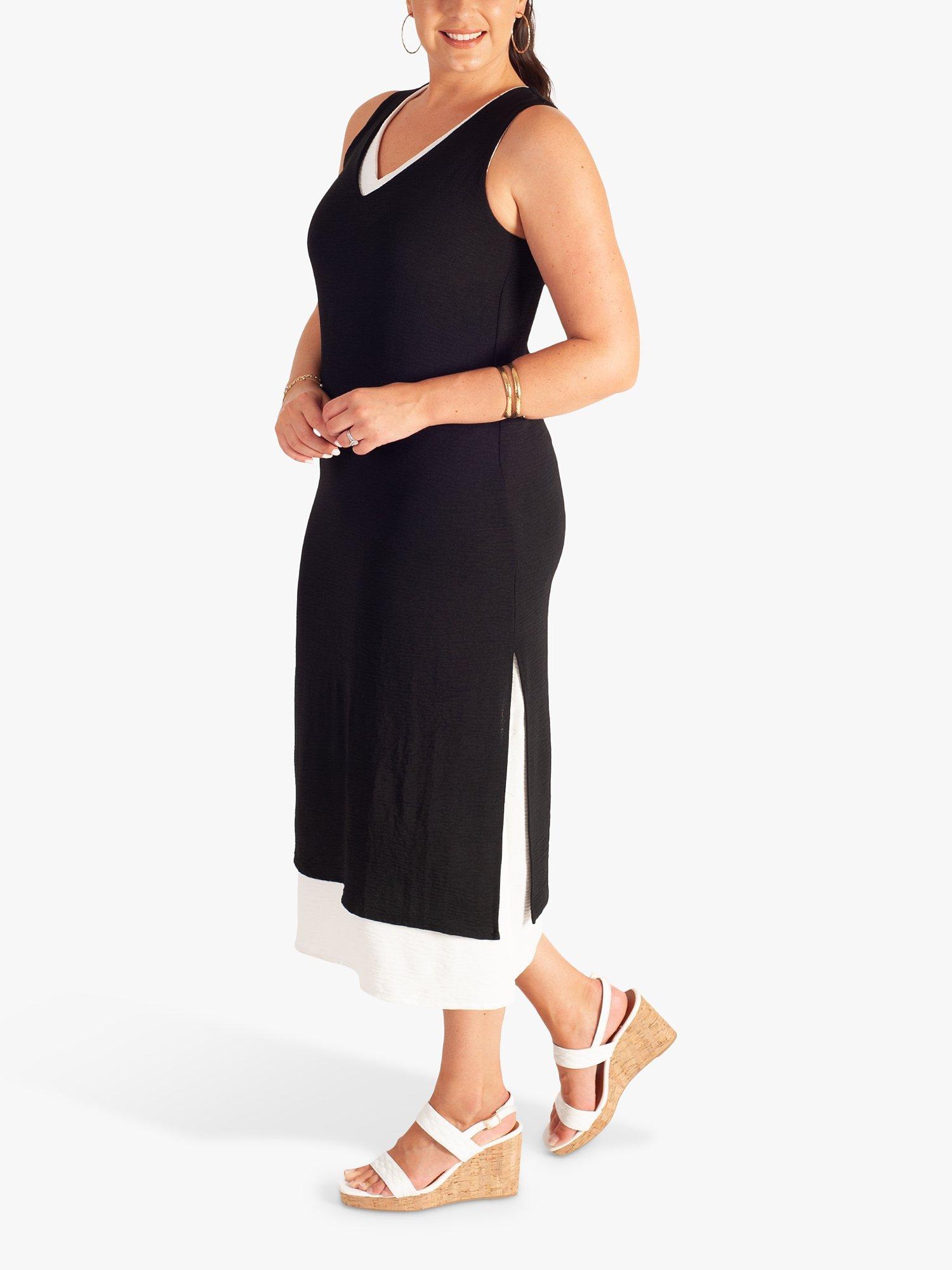 Product image 3 of 5, which shows chesca Double Layer Sleeveless Midi Dress, Black/White, 18-20