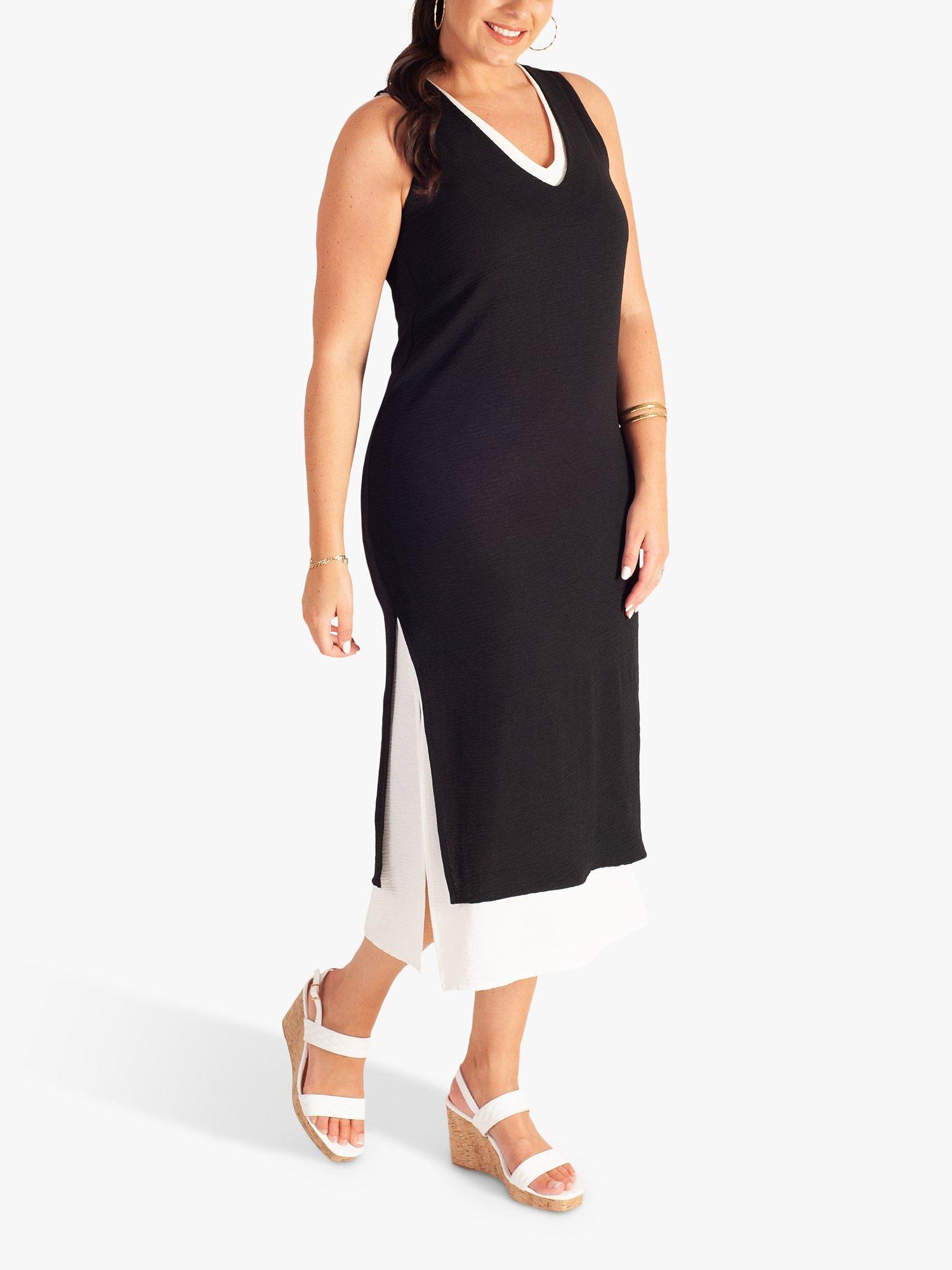 Product image 4 of 5, which shows chesca Double Layer Sleeveless Midi Dress, Black/White, 18-20