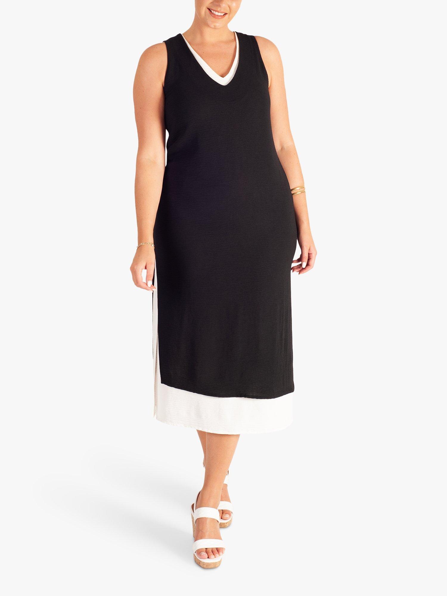 Product image 5 of 5, which shows chesca Double Layer Sleeveless Midi Dress, Black/White, 18-20