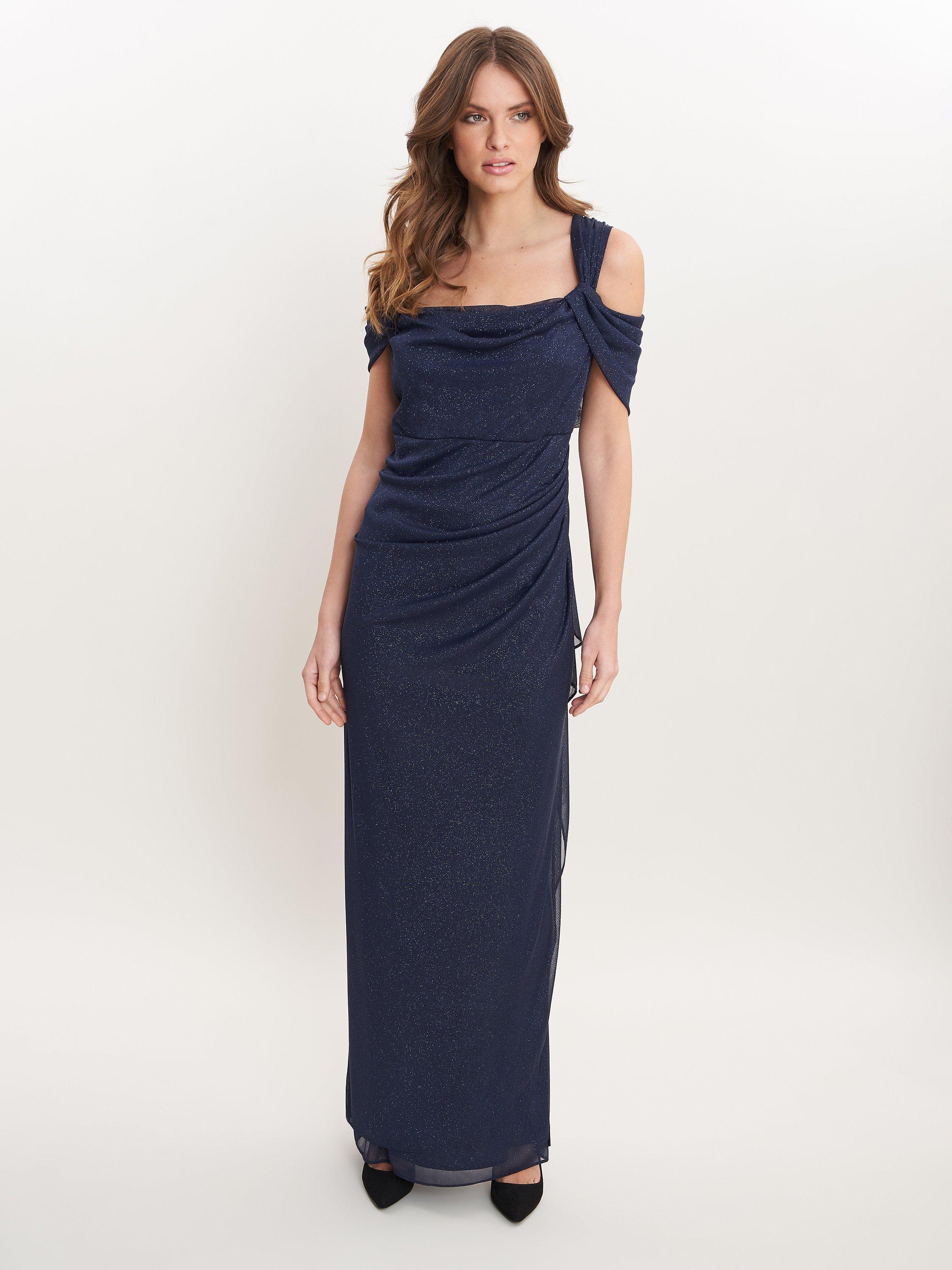 Product image 3 of 5, which shows Gina Bacconi Shree Cold Shoulder Maxi Dress, Navy, 12